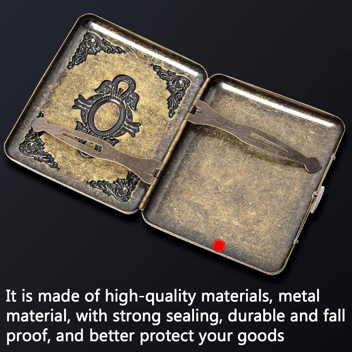 Caja de metal vintage, cobre chapado en metal, capacidad 18-20, adorno esmeralda de imitación de superficie, embalaje de caja de regalo (bronce,