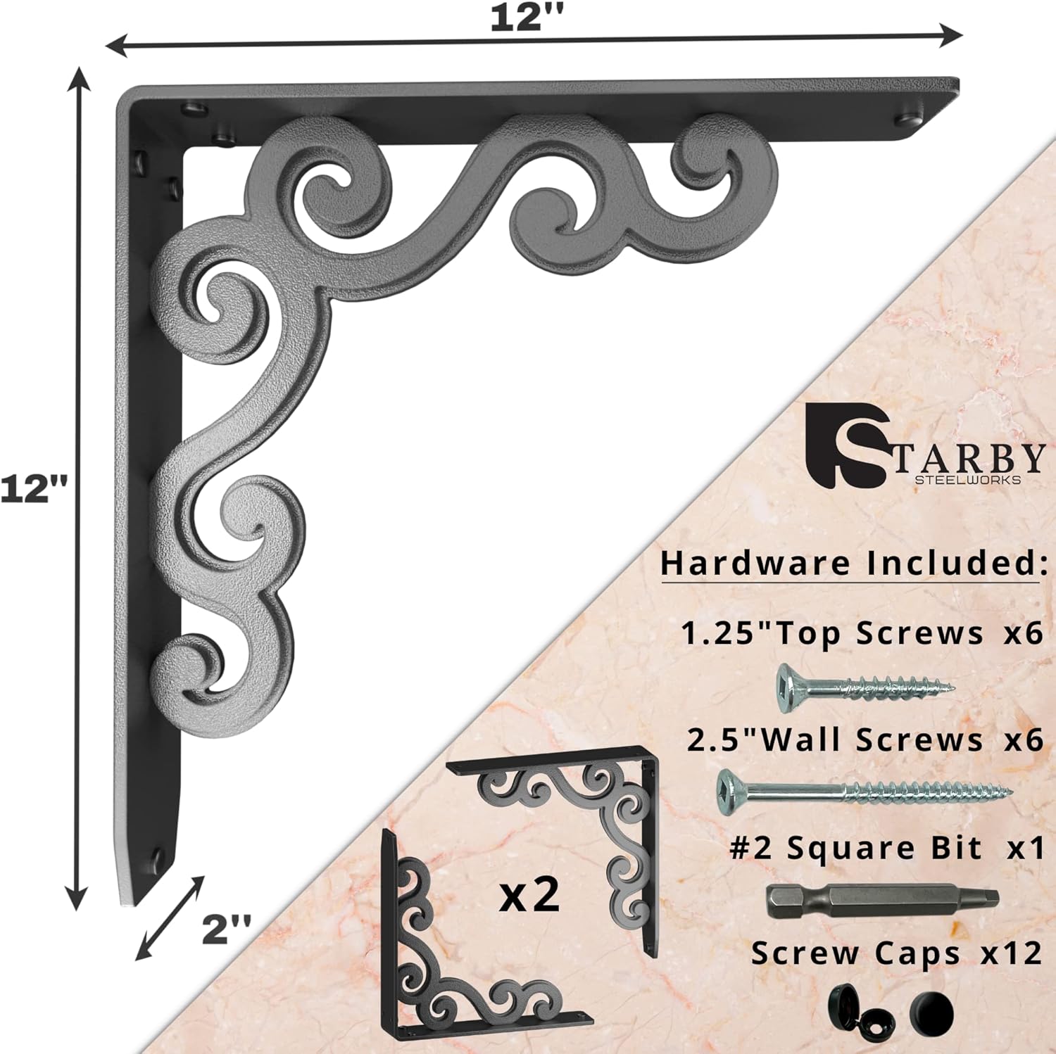 Starby Soportes de estante negros resistentes  Soporte de pared de hierro para encimera, chimenea de chimenea, estantes, hierro forjado negro  acero