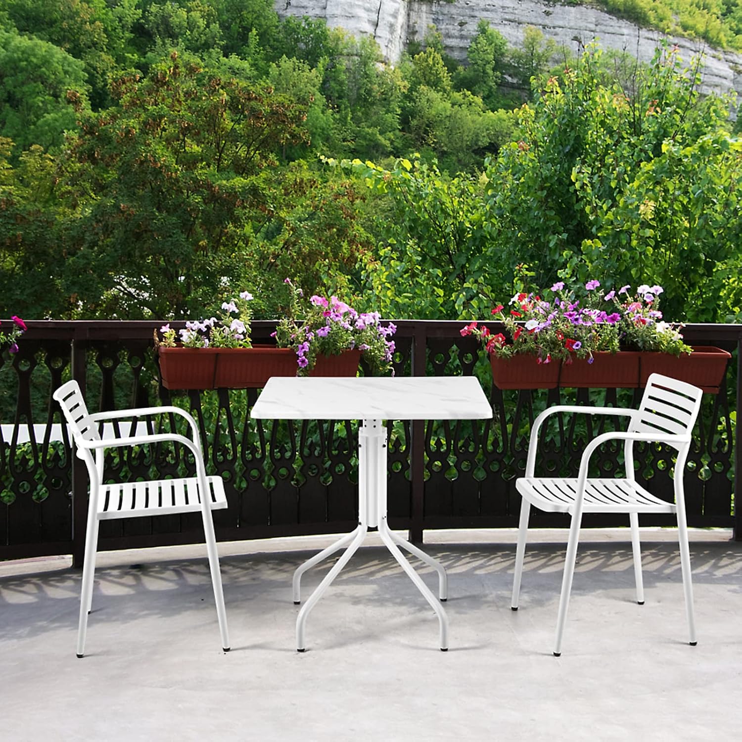Mesa auxiliar cuadrada de metal para exteriores, de 27.5 pulgadas, para patio, césped, balcón, piscina o jardín, color blanco