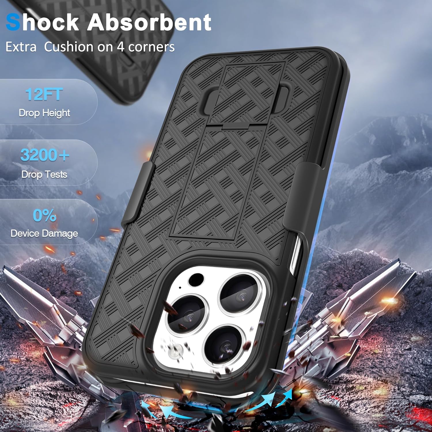Fingic Funda para iPhone 15 Pro con funda con clip para cinturón Carcasa delgada combinada con soporte giratorio para cinturón con clip para