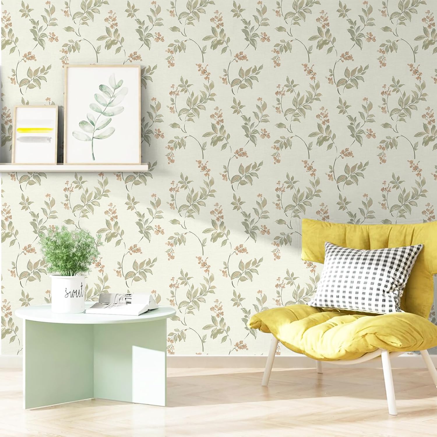 Vinjiasin Papel tapiz autoadhesivo de 16.1 x 197 pulgadas, papel de contacto removible con hojas de flores vintage, papel de pared para muebles de