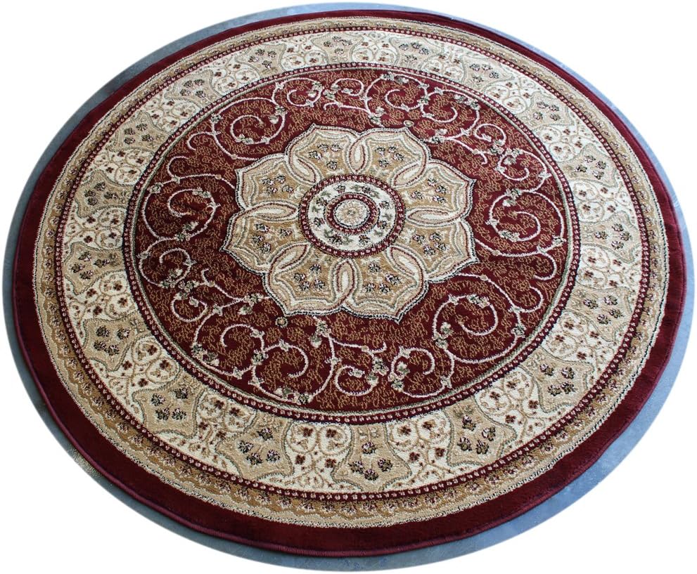 Masada Rugs – Alfombra tradicional con diseño 404 borgoña (7 pies 3 pulgadas x 7 pies 3 pulgadas) redonda
