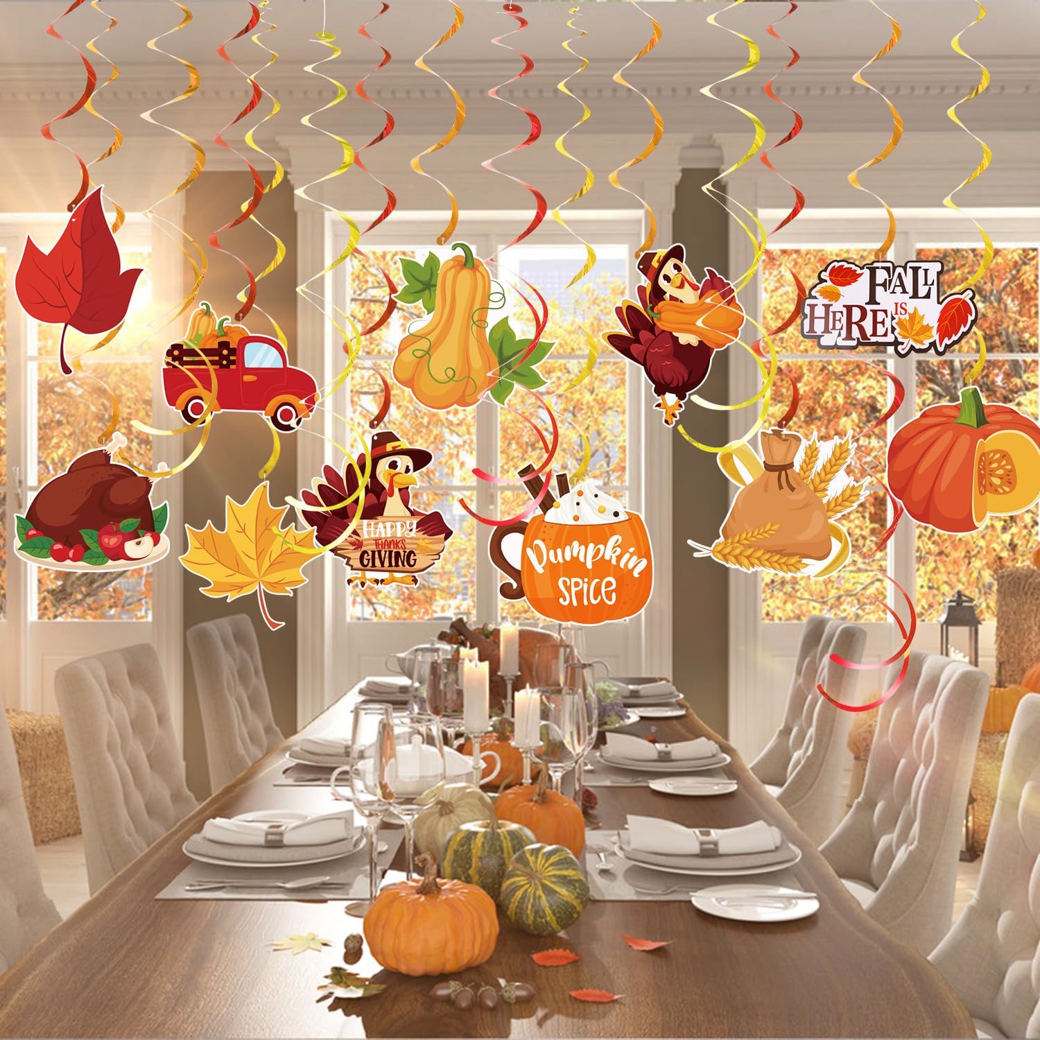 Remolinos colgantes de Acción de Gracias, 51 piezas de decoraciones de techo de Acción de Gracias, adornos colgantes de otoño para fiesta de Acción