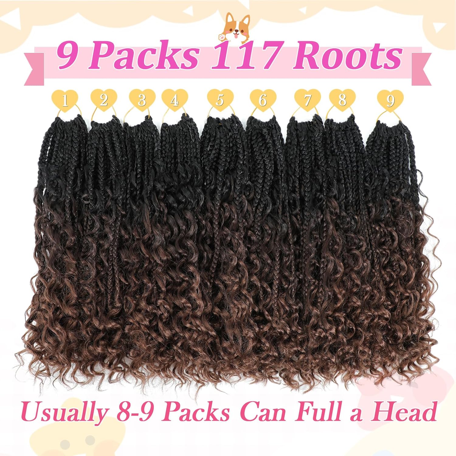 Goddess Box – Trenzas de ganchillo de 12 pulgadas, paquete de 9 paquetes de trenzas bohemias de ganchillo con extremos rizados, trenzas de caja para