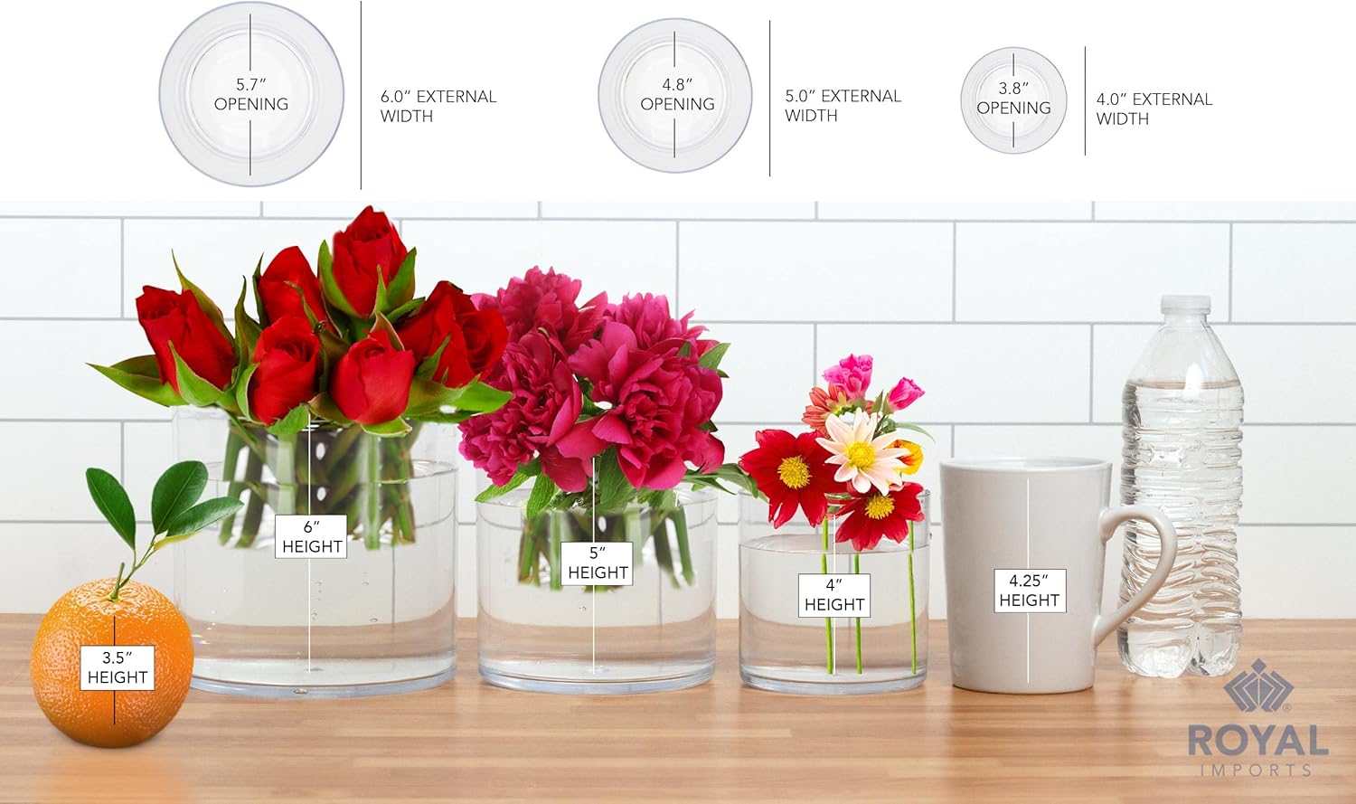 Royal Imports Cilindros de jarrones acrílicos de flores, centro de mesa decorativo para el hogar o boda, plástico irrompible, 1 juego de 3 tamaños