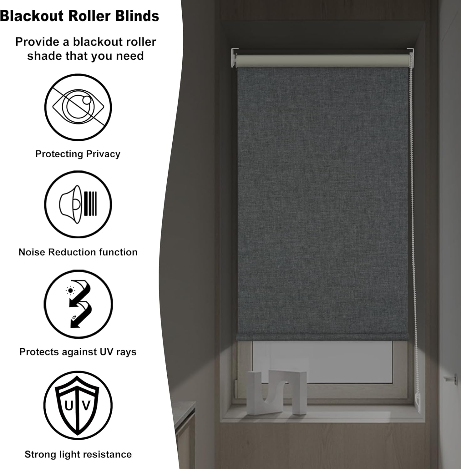 Boolegon Persianas enrollables opacas para ventanas, persianas enrollables para ventanas de interior, persianas enrollables de tela de lino, con