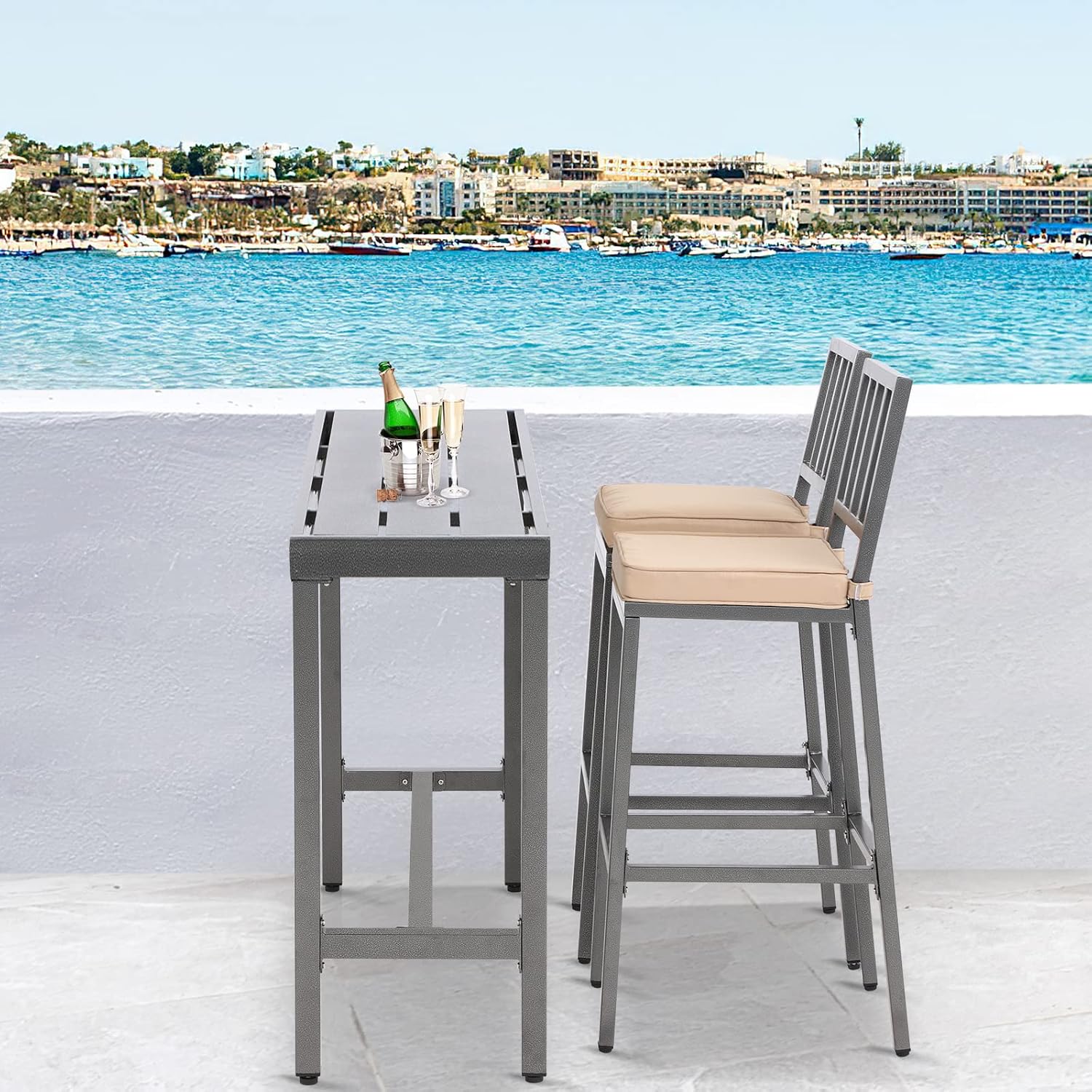Mesa de bar al aire libre, mesa de barra de altura de mostrador de patio, mesa de bar rectangular de 47 pulgadas para patio, jardín, balcón, junto a