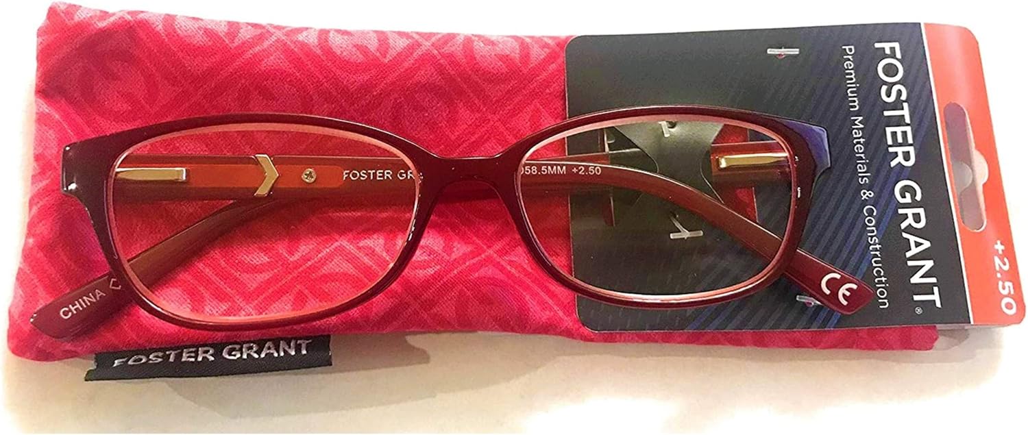 Foster Grant Coloread Wine Evalina – Gafas de lectura para mujer con estuche +2.50