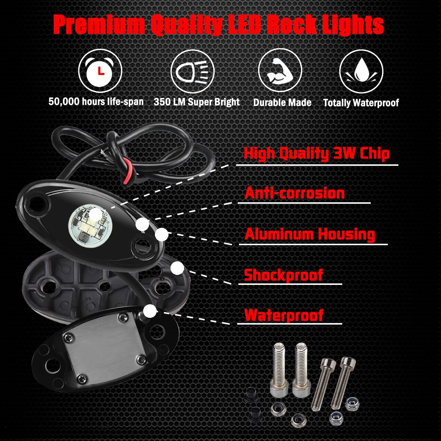 2 pods LED Rock Lights Ampper impermeable LED neón subterráneo luz para coche camión ATV UTV SUV Offroad barco bajo cuerpo resplandor Trail Rig