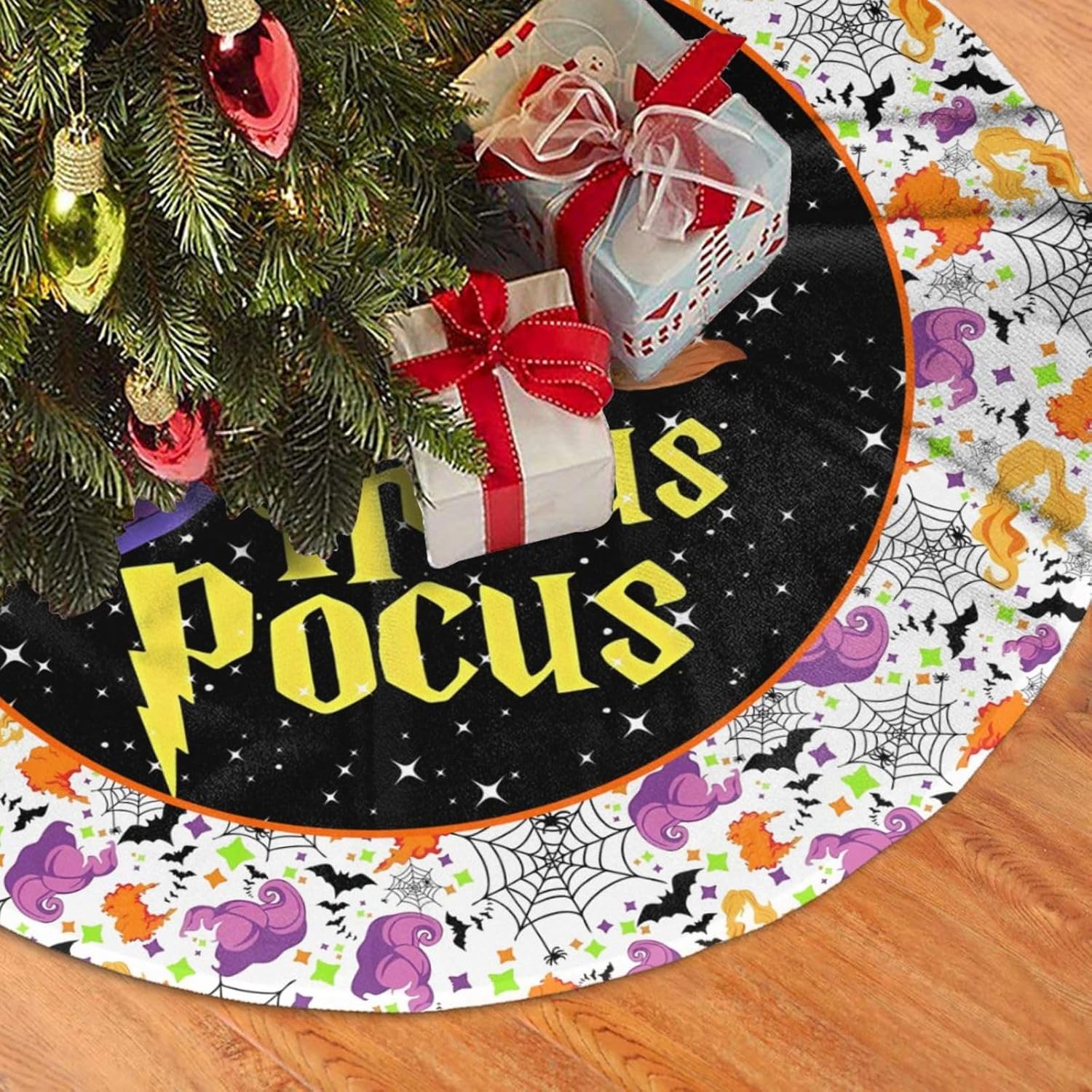 Falda de árbol de brujas de Halloween, araña, murciélagos, alfombra de 36 pulgadas para vacaciones, Año Nuevo, Halloween, Navidad, decoración de
