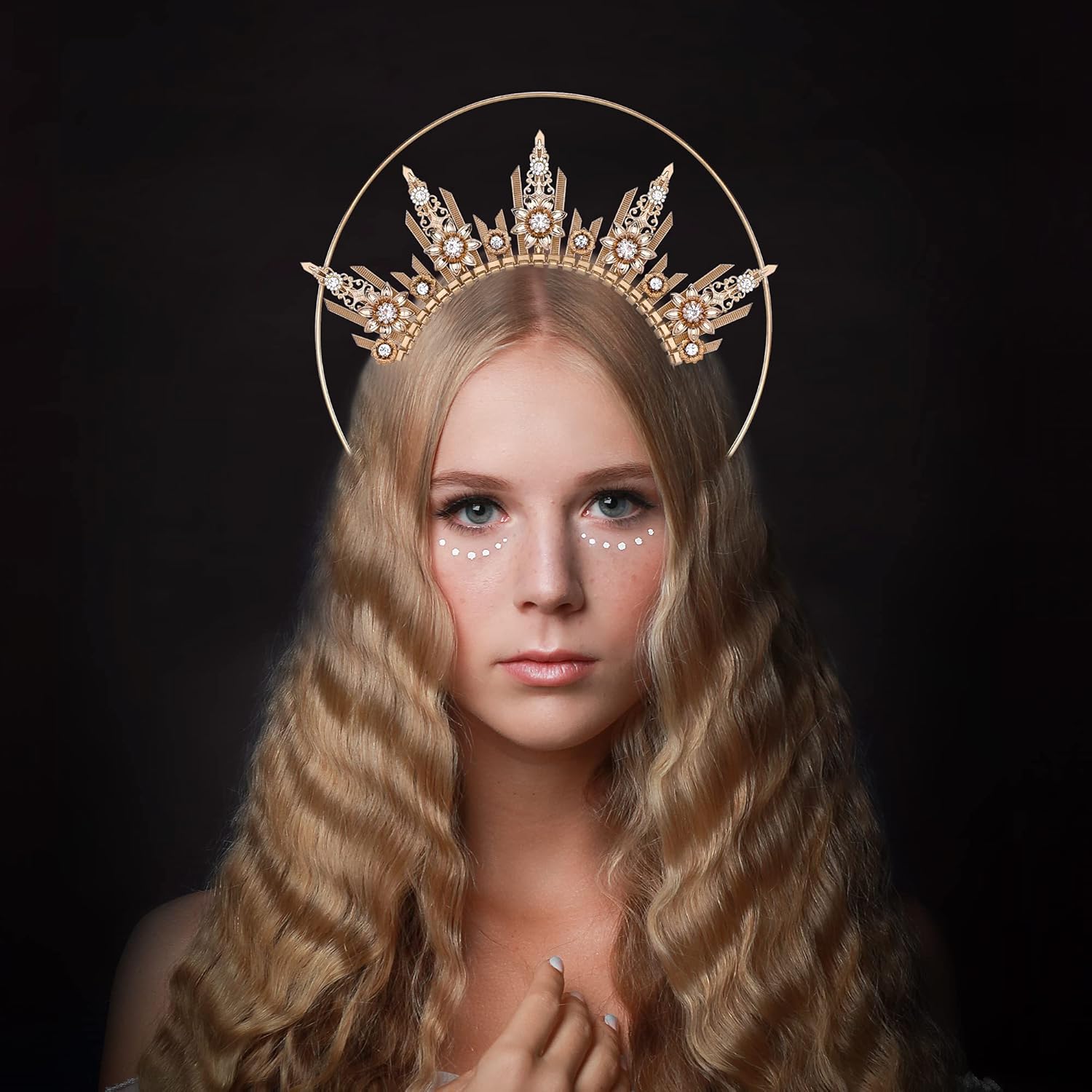 Gold Halo Crown Headpiece – Spiked Headwear Queen Headband Surburst Halo Crown Goddness Headpiece Halloween Cosplay Renaissance Costume Accessories