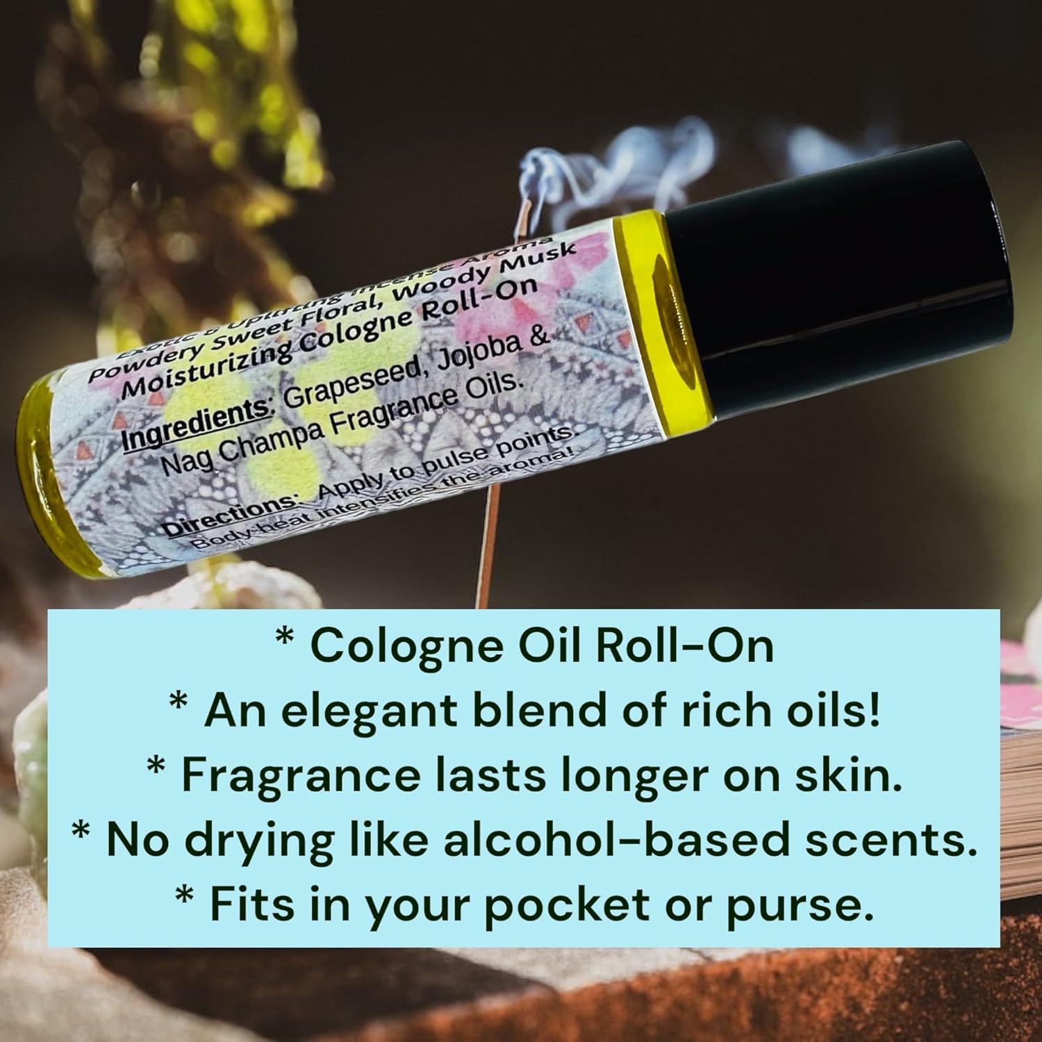 Urban ReLeaf Aceite de colonia Nag Champa Roll-On. Edificante, floral dulce en polvo, almizcle exótico. Perfume de incienso. Meditación, fragancia