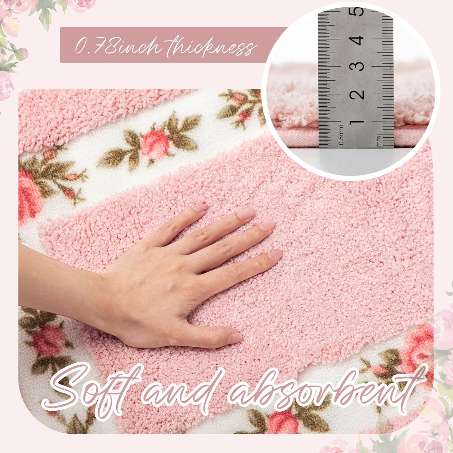 Drydiet Juego de 3 alfombras de baño rosas florales en forma de U, cubierta de tapa de inodoro, antideslizante, absorbente, floral, para hotel,