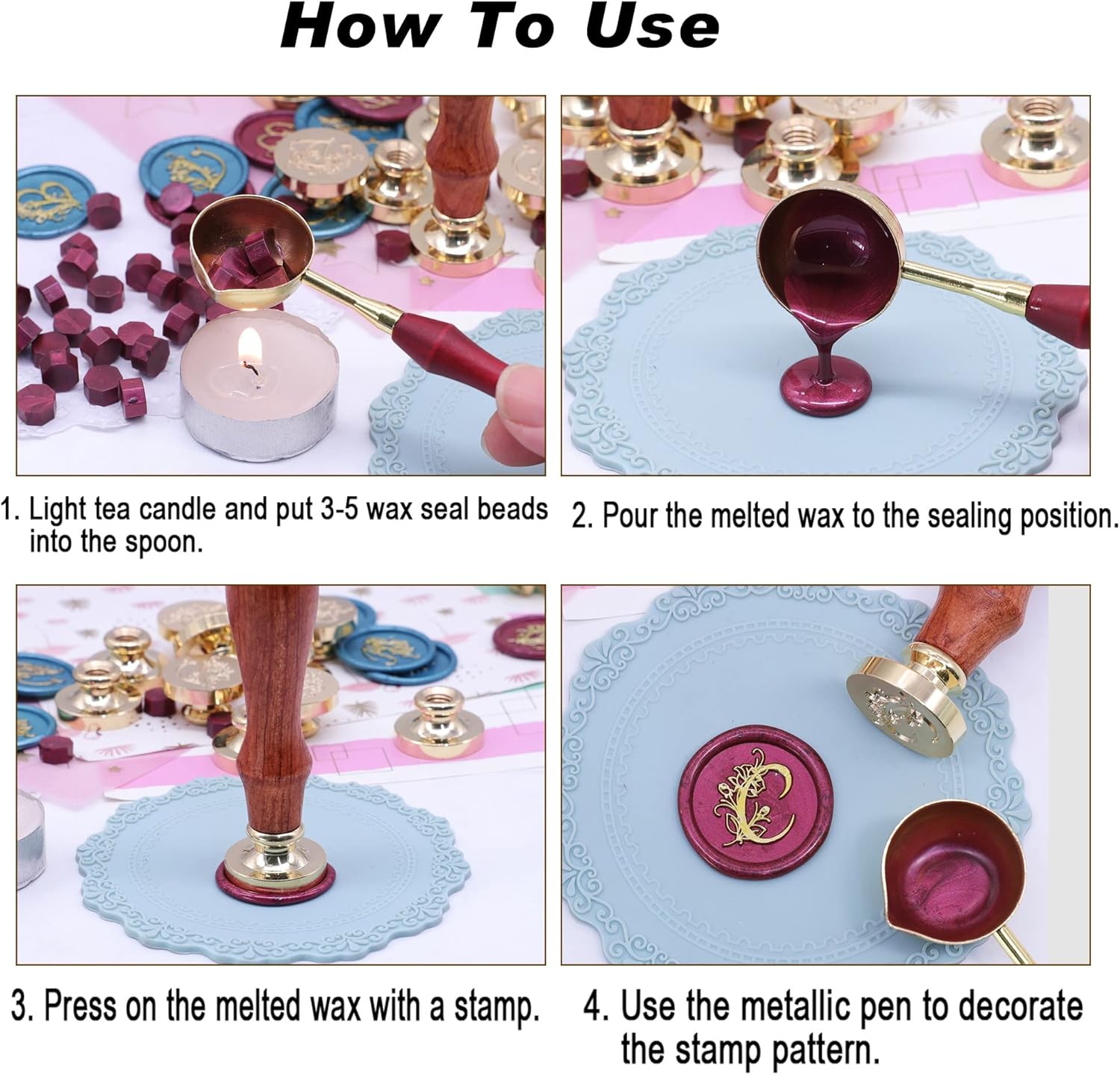 Sello de cera con letra inicial del alfabeto H, sello de cera vintage de la serie Rose para invitación de boda, regalo y decoración de paquete de