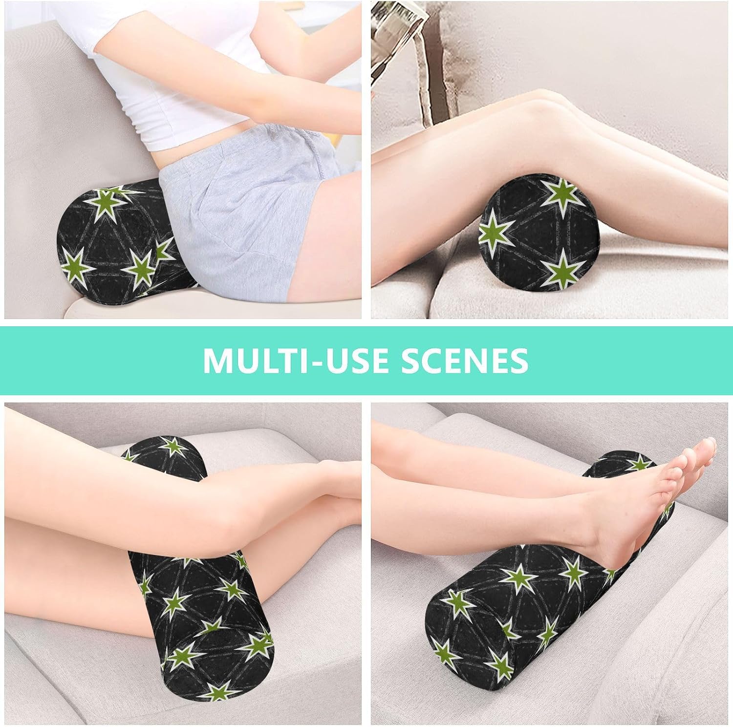 KLL Black Lattice Yoga Bolster Pillow Neck Roll Pillow Cover Round Pillow Form Round Cylinder Pillow Neck Support Car