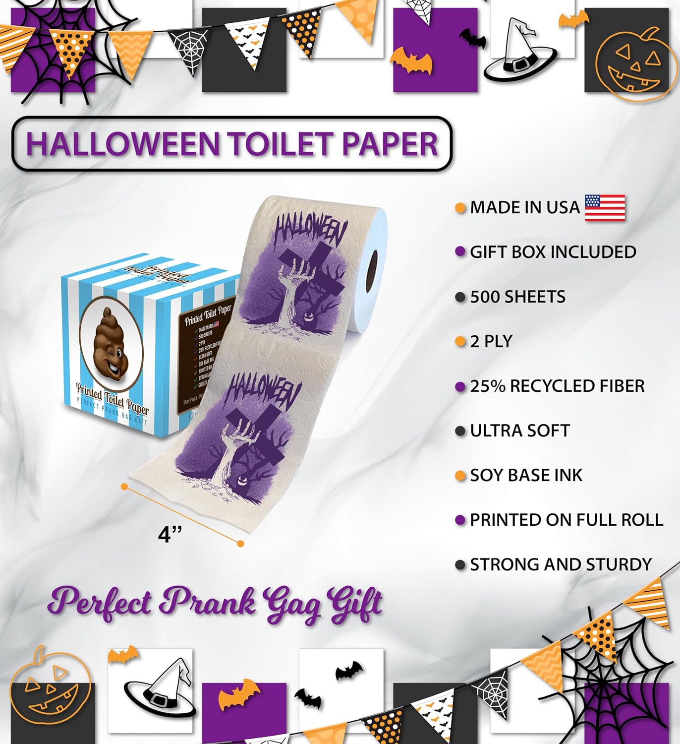 Papel higiénico impreso de noche de terror de Halloween, regalo de broma, rollo de papel higiénico aterrador para sorpresa, broma, divertido regalo