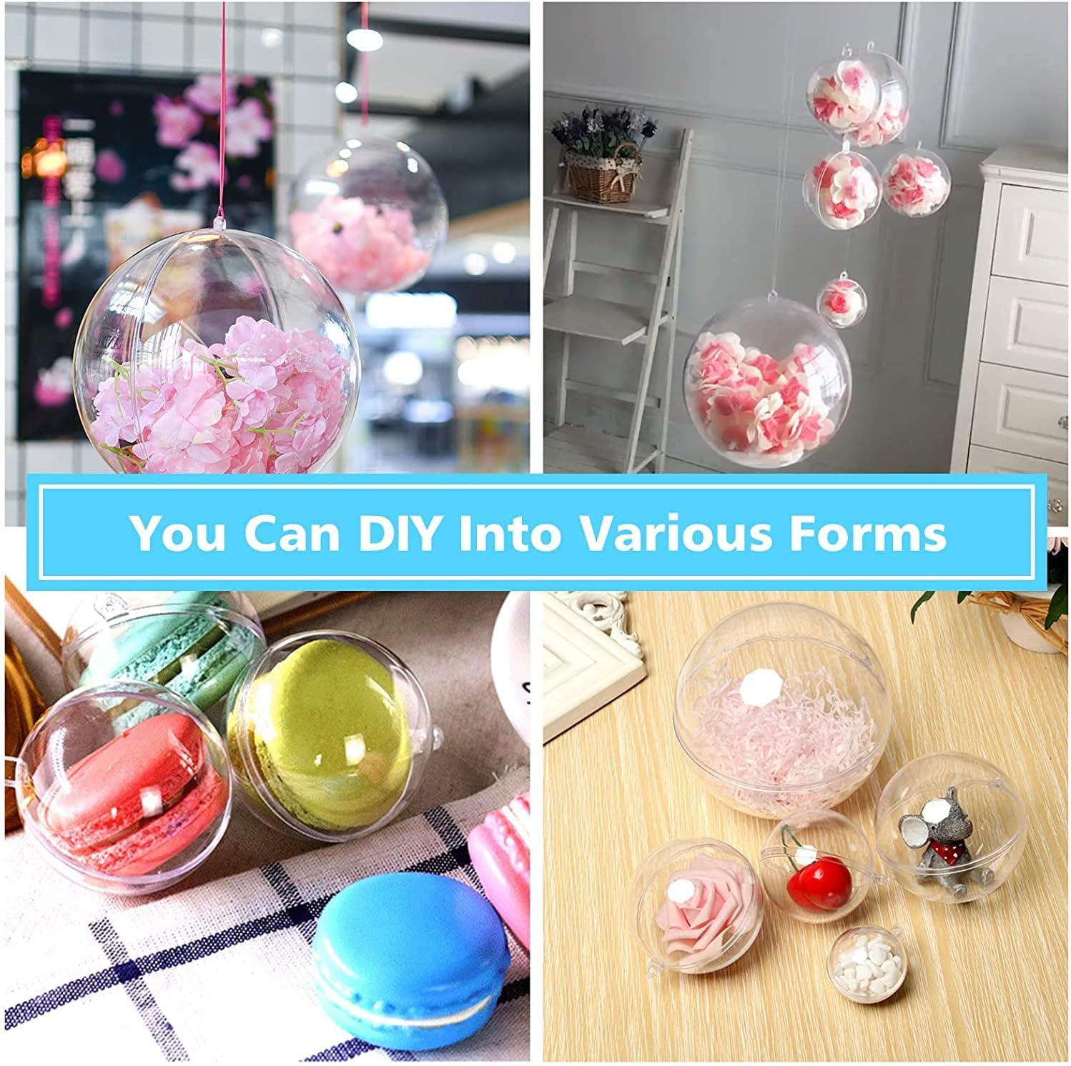 ZHMTang Esferas rellenables de plástico transparente para bricolaje, bola de plástico transparente acrílico para decoración de bodas, fiestas (3.94