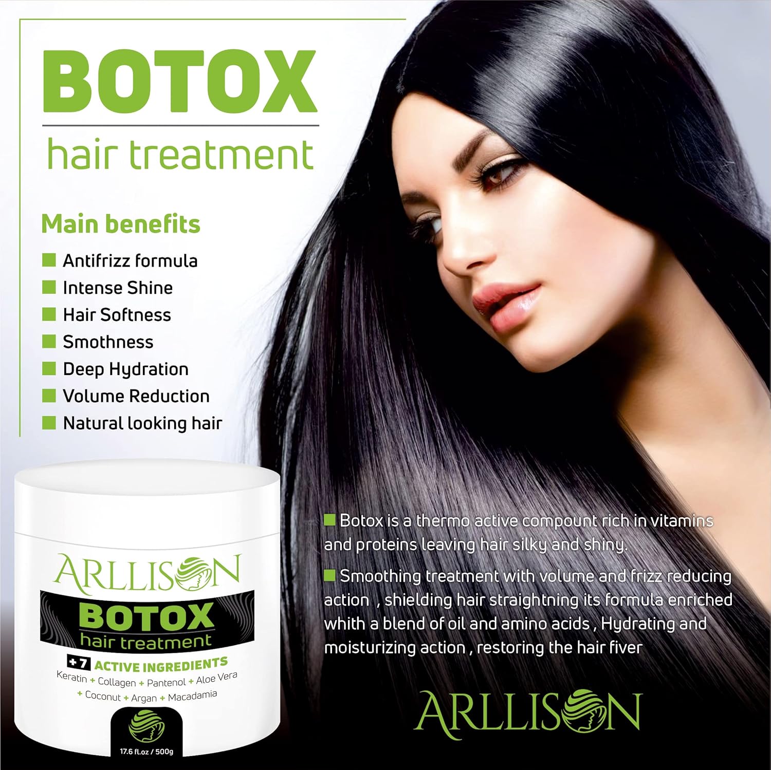 Arllison Tratamiento capilar Botox con antifrizz, cabello suave y brillante con hidratación profunda, sin formaldehído, suaviza, hidratante, añade