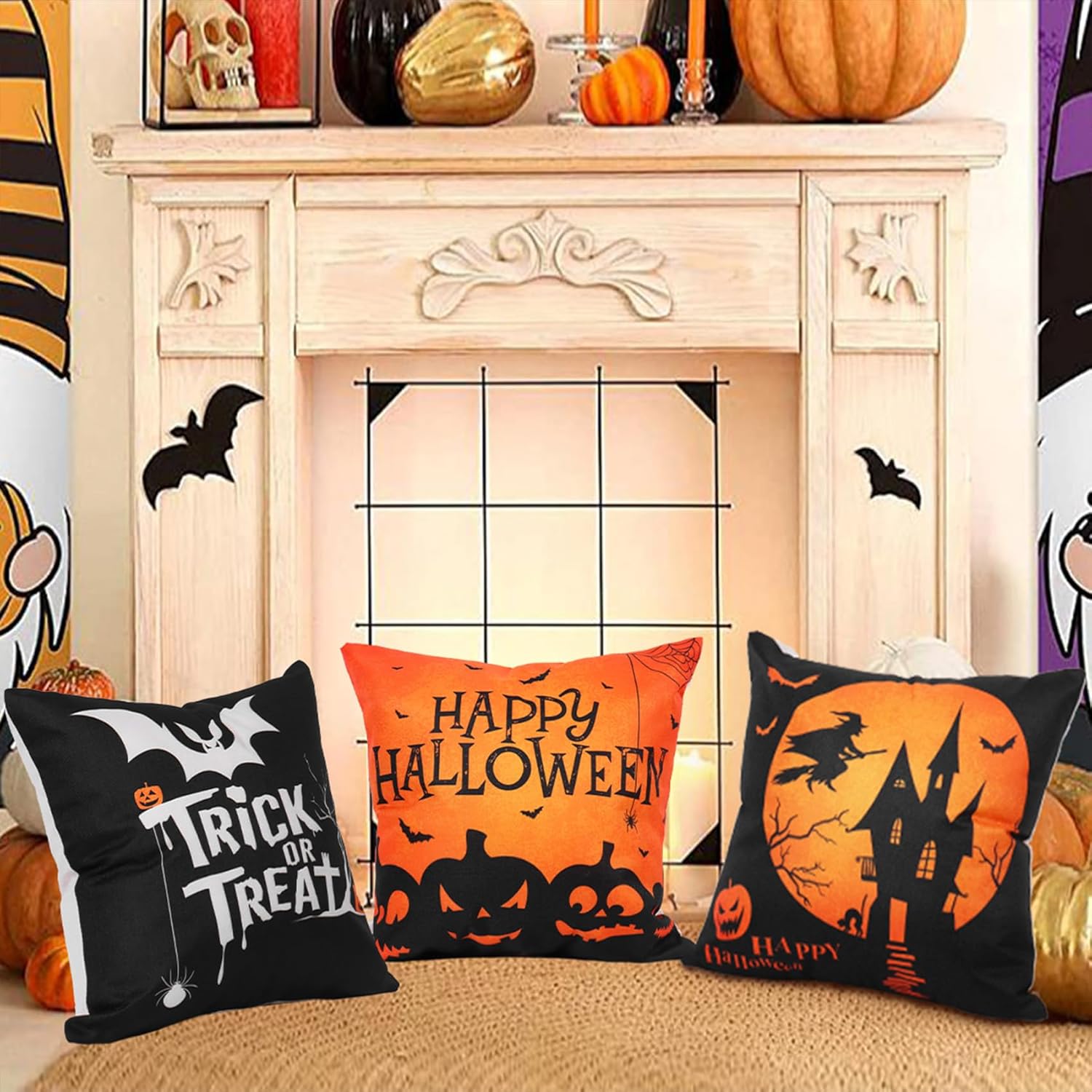 Global Park Fundas de almohada de Halloween, 18 x 18 pulgadas, juego de 4 fundas de almohada decorativas de Halloween, decoraciones de Halloween