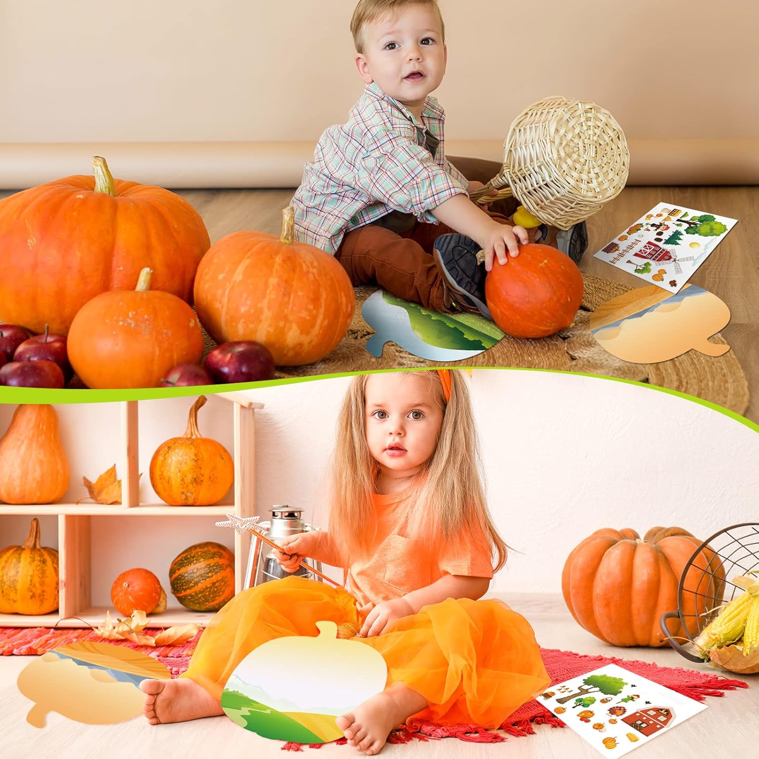 Spiareal 24 calcomanías de Acción de Gracias, otoño, otoño, escena para niños, haz una calcomanía con cartón de calabaza, tu propio espantapájaros,