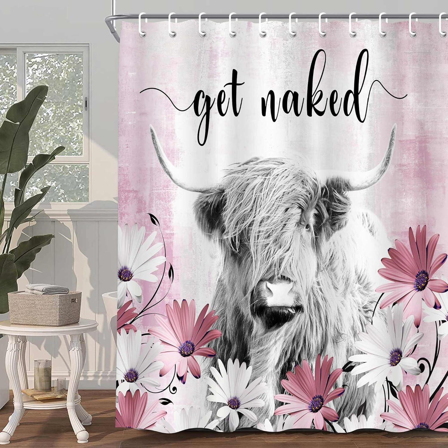 Juego de cortinas de ducha divertidas de vaca de las tierras altas, cortinas de ducha divertidas para baño con diseño de vaca rústica, tela de