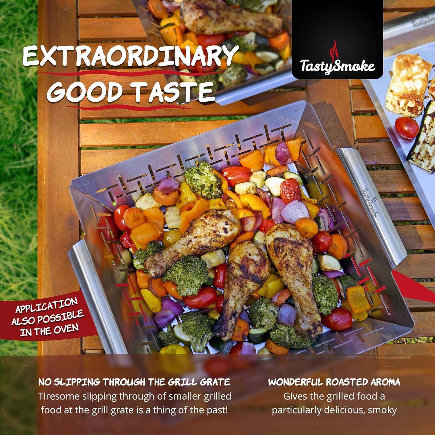 TastySmoke Cesta de parrilla de acero inoxidable de alta calidad que se puede utilizar como cesta de verduras, cesta de parrilla de pescado y