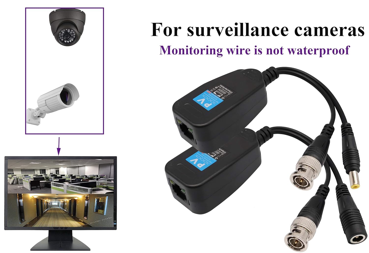 Video Balun Transmisor Transceptor RJ45 a BNC HD-CVITVIAHDCVBS con conector de alimentación CC para 1080P 3MP 4MP 5MP 8MP CCTV Sistema de cámaras de