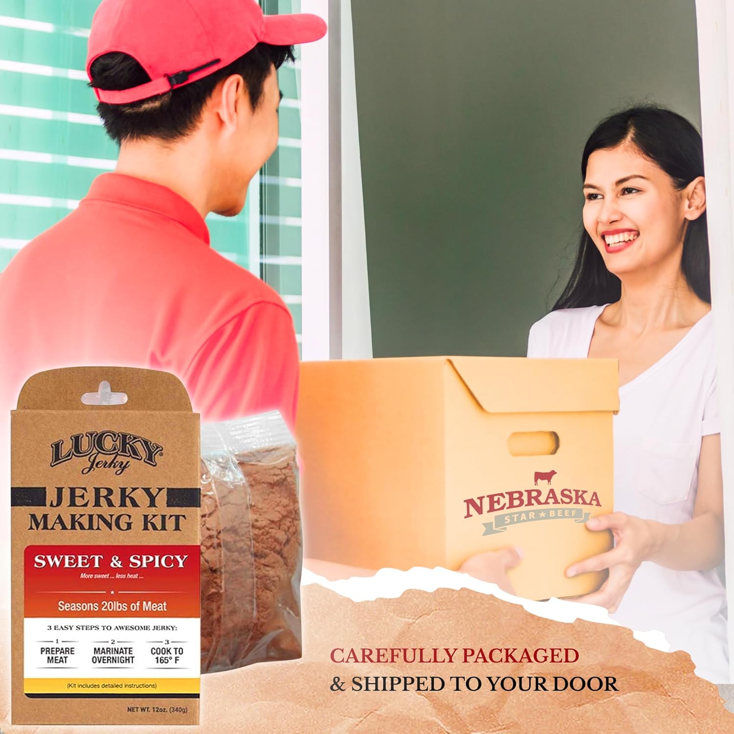 Lucky Beef Jerky – Kit de condimentos dulces y picantes, una mezcla de teriyaki y azúcar morena con un chorrito de pimiento rojo picante (6)
