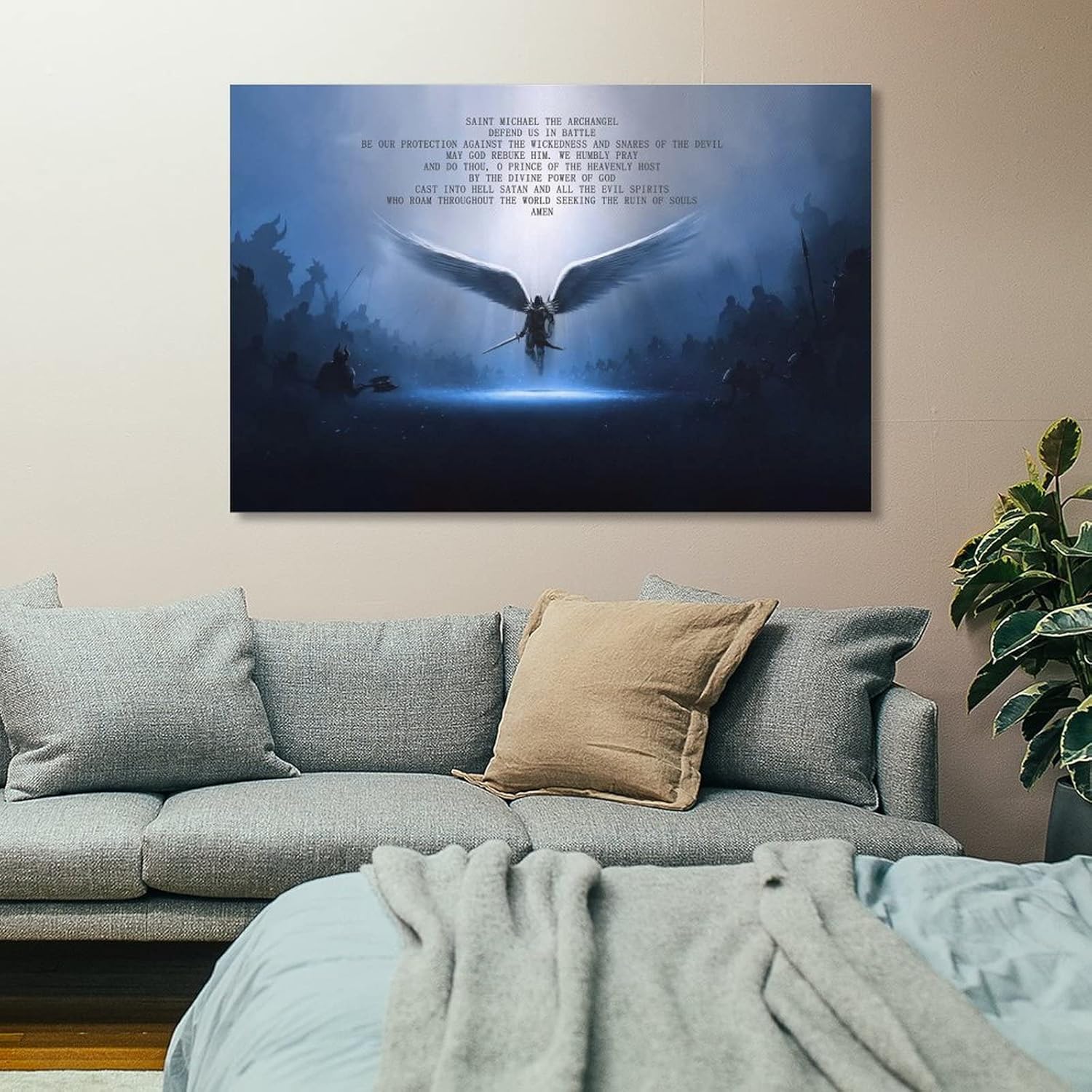 POCHY Póster con citas de inspiración de ángeles, San Miguel Arcángel, defiendenos en batalla, lienzo decorativo para pared, cocina, dormitorio,