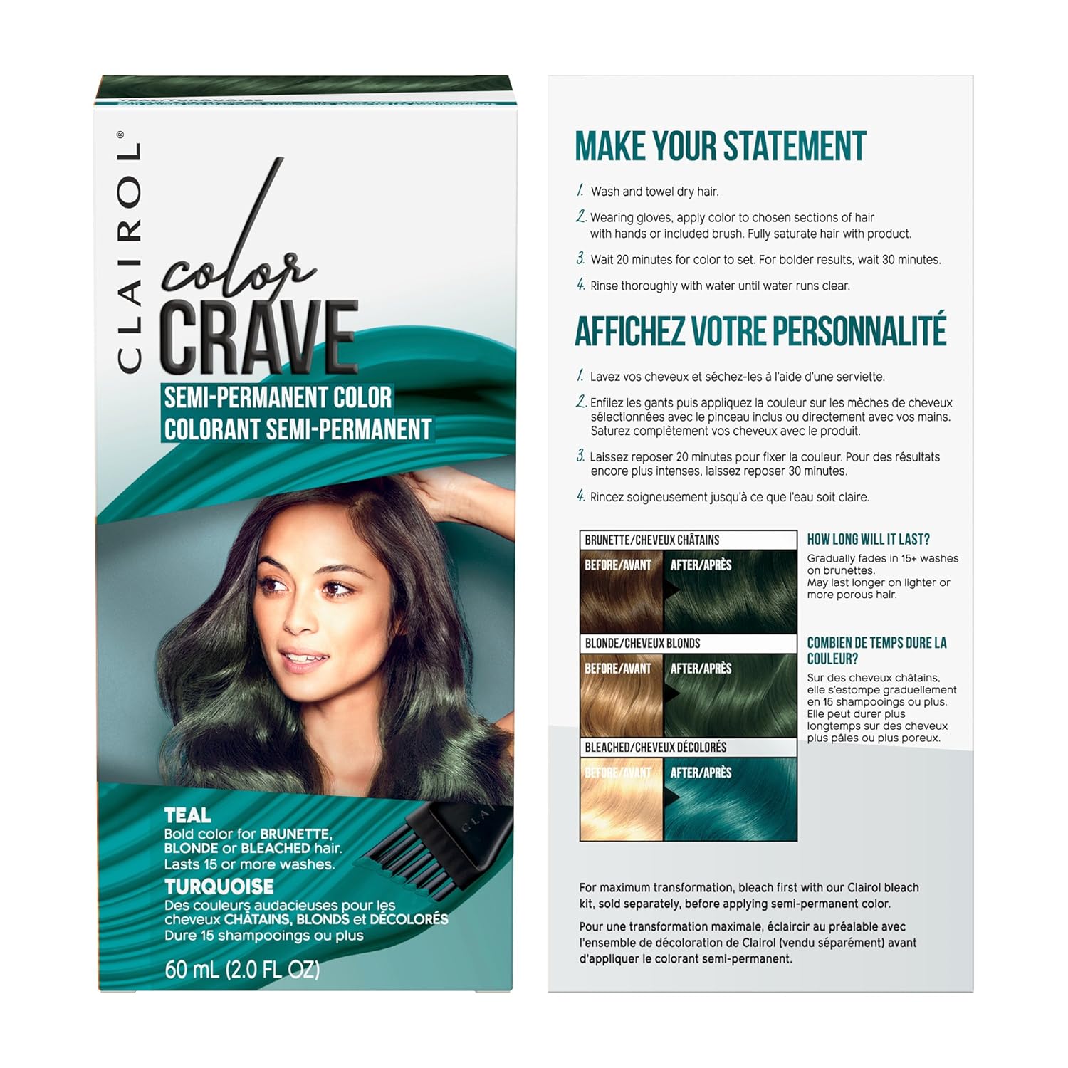 Clairol Color Crave – Tinte semipermanente para el cabello, color verde azulado, 1 unidad