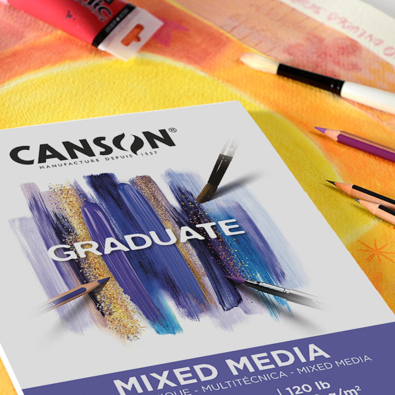 Canson Bloc de medios mixtos para graduados, plegable, 11 x 14 pulgadas, 20 hojas  Papel de artista para adultos y estudiantes, acuarelas, medios