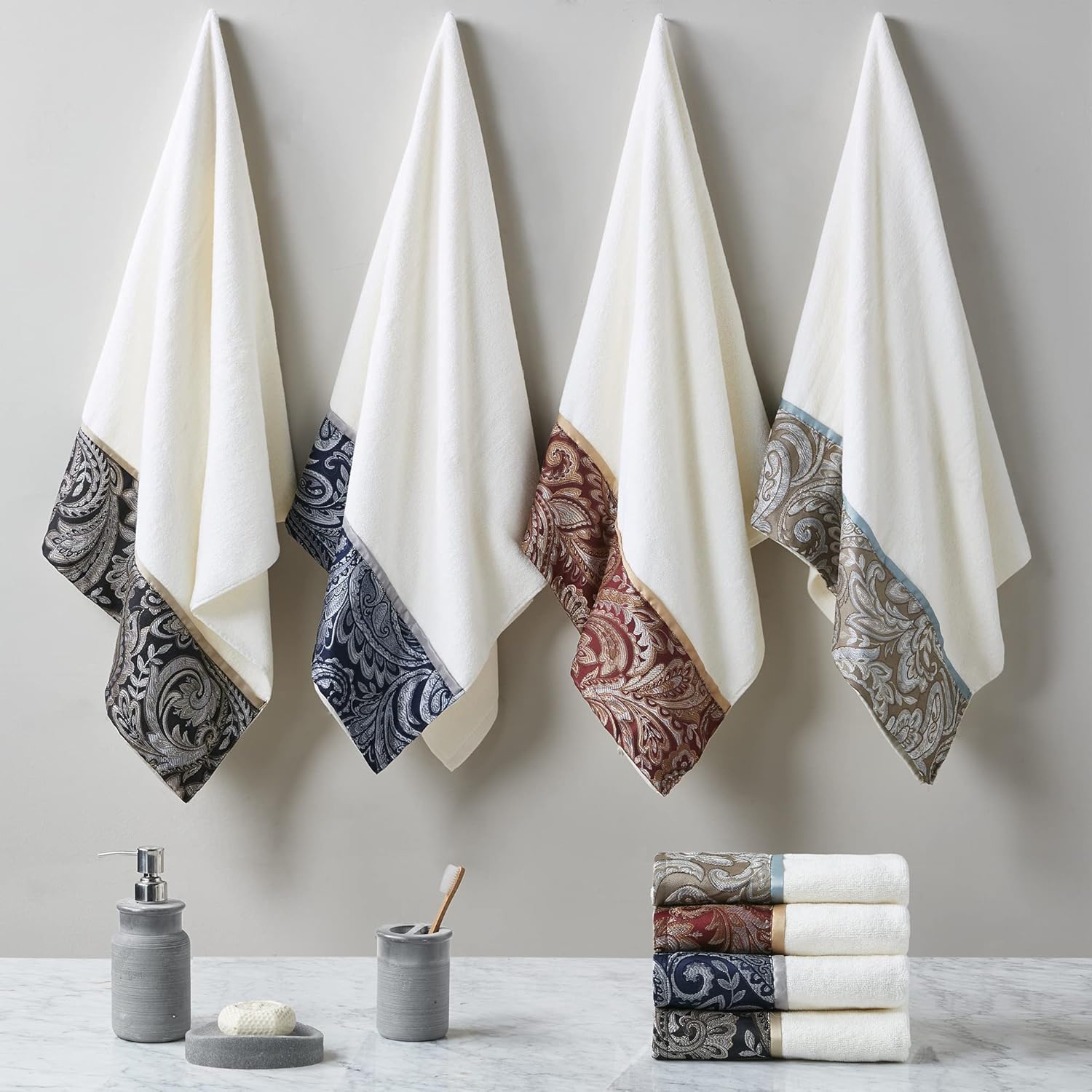 Madison Park – MP73-5310 Aubrey – Juego de 6 piezas de jacquard para baño, 2 toallas de mano de baño, 2 paños de baño, diseño texturizado de lujo,