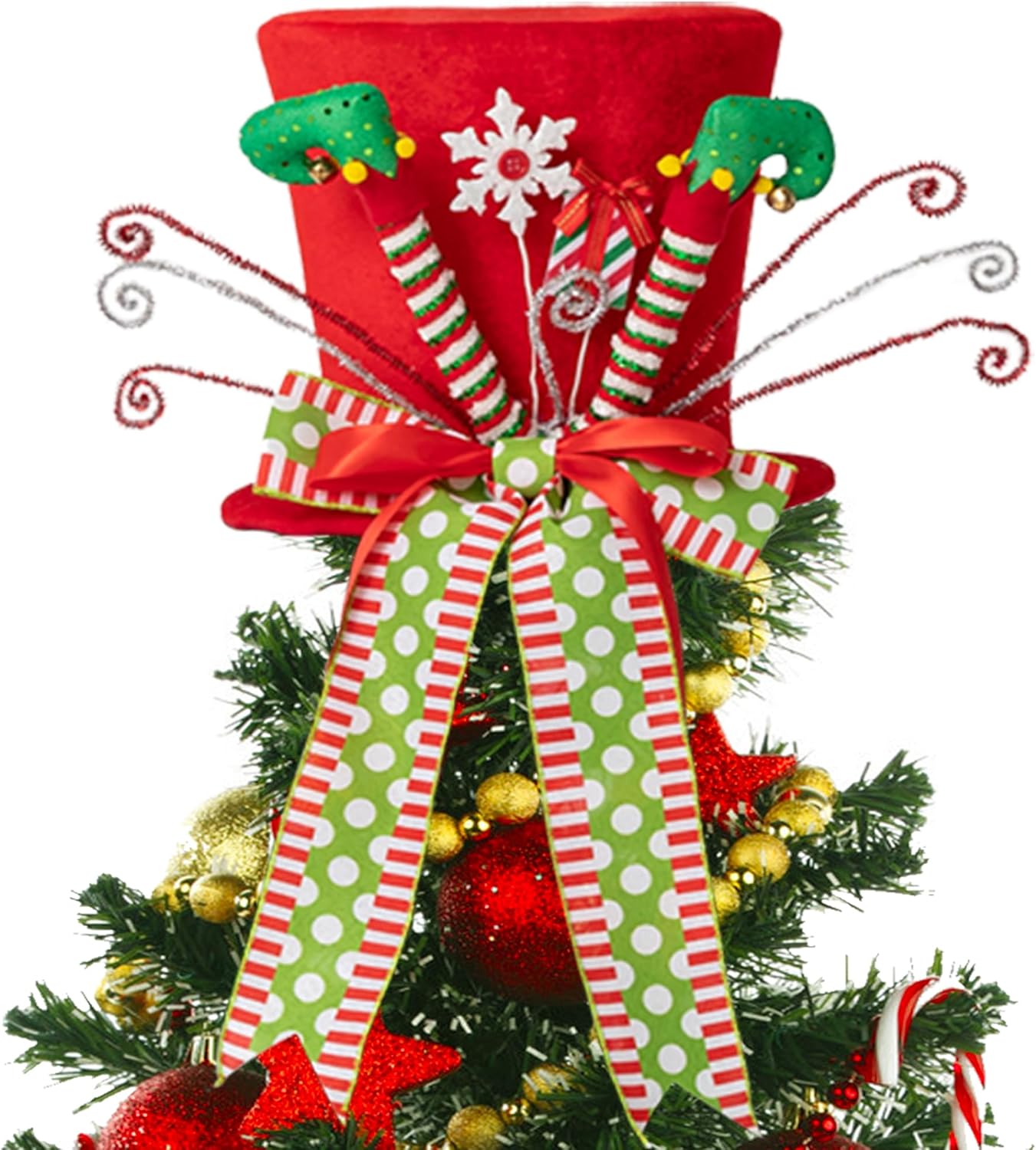 Sombrero para decoración del árbol de Navidad, patas de elfo, decoración de árbol de Navidad con lazo, adornos de árbol de Navidad para decoración