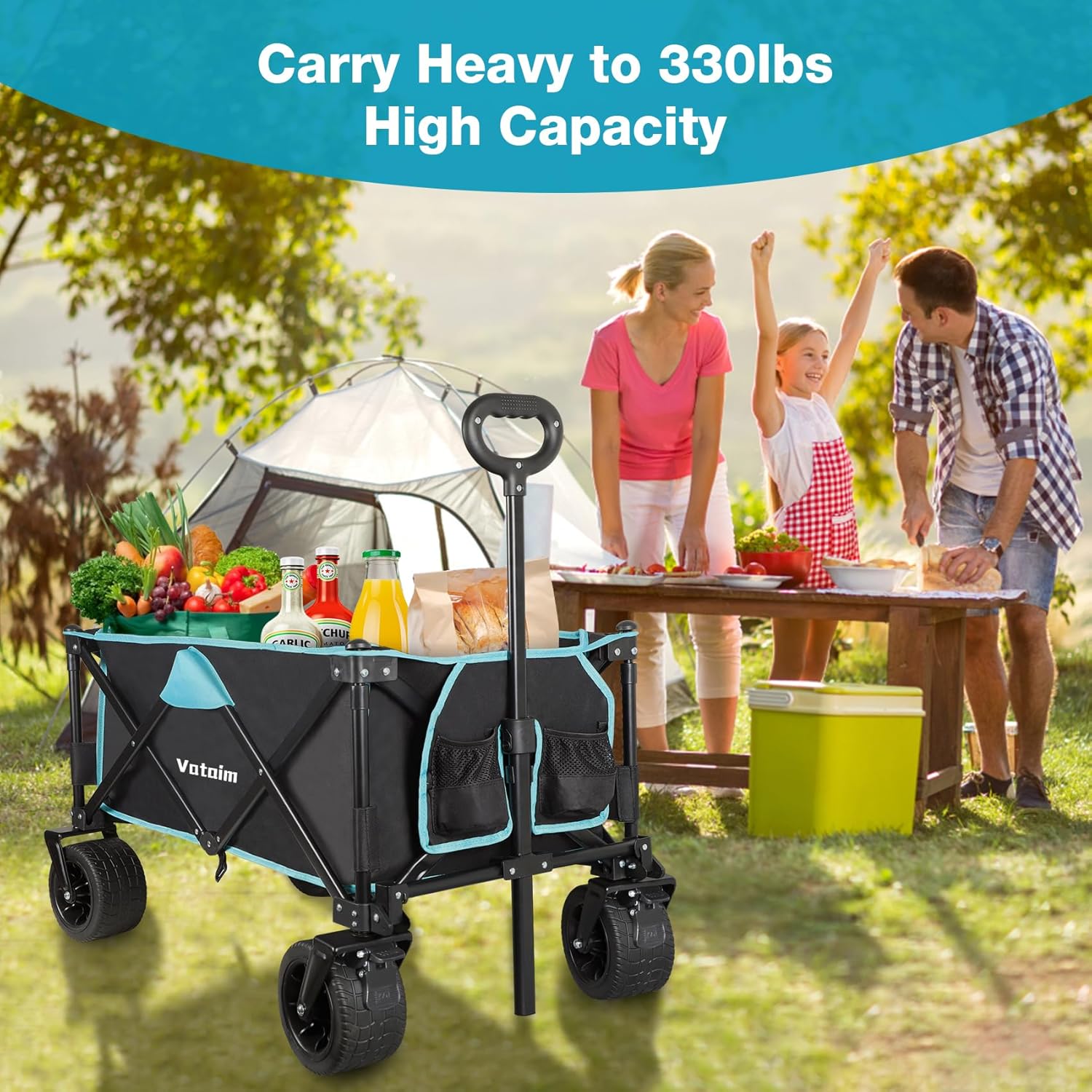 Carros plegables plegables resistentes para jardín, interiores y exteriores, con ruedas grandes, gran capacidad de 280 libras, mango ajustable para