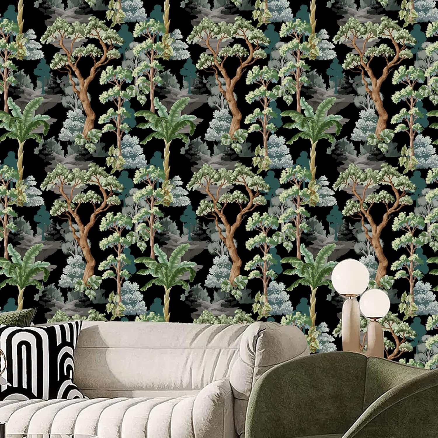 weiseni Papel tapiz floral negro para despegar y pegar, apto para inquilinos, autoadhesivo, temporal, extraíble, de 17.7 x 118 pulgadas, para