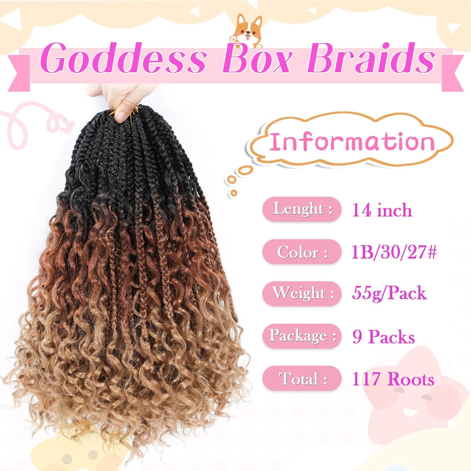 Goddess Box – Trenzas de ganchillo de 14 pulgadas, paquete de 9 paquetes de trenzas de caja bohomian para mujeres negras, trenzas de ganchillo