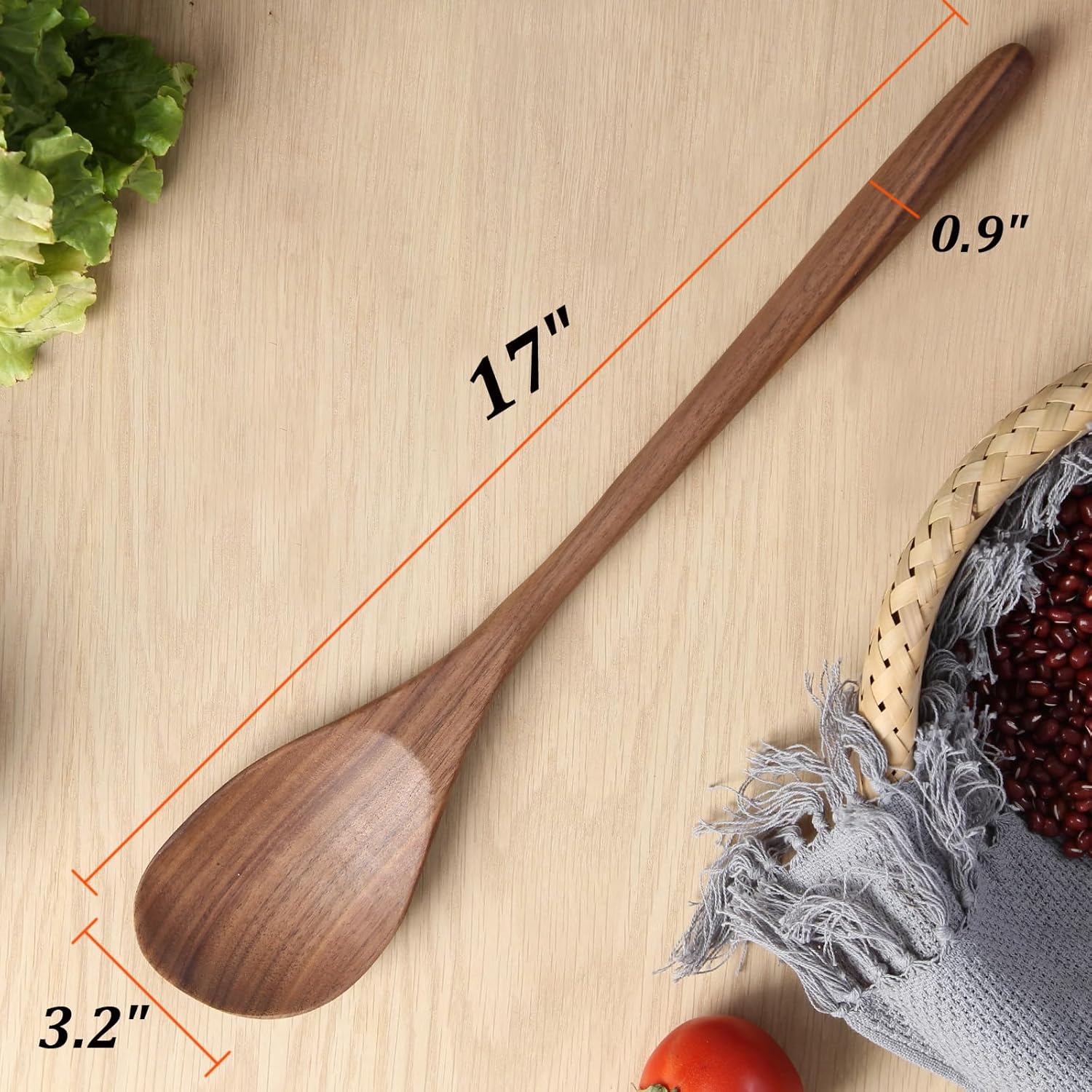 Cuchara de madera gigante de nogal para cocinar, utensilio de cocina grande, cuchara de esquina grande de 17 pulgadas, cuchara en ángulo recto,