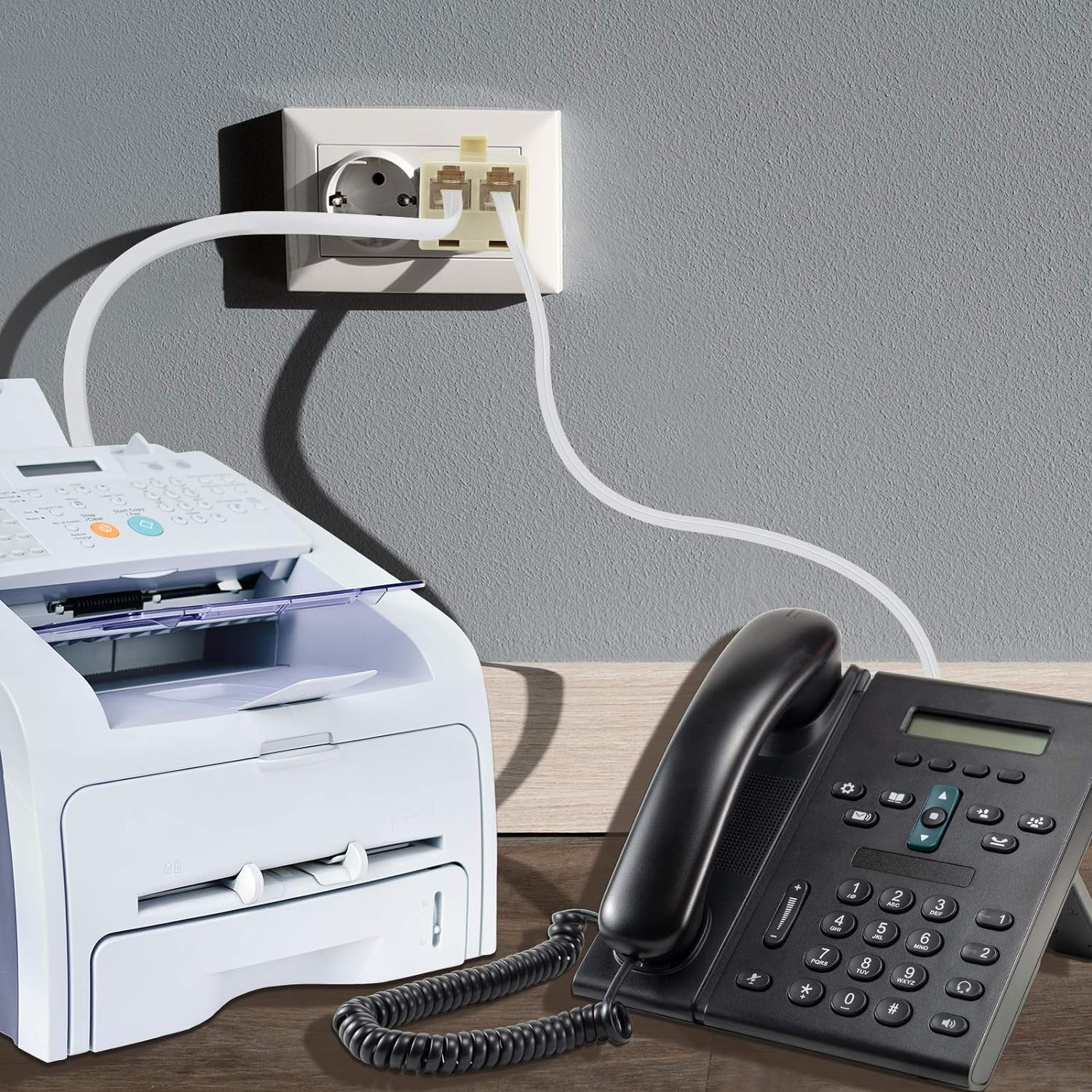 Uvital Adaptador de pared dúplex RJ11, divisor de línea de teléfono duplex, enchufe de pared de 1 a 2 convertidores modulares para oficina, hogar,