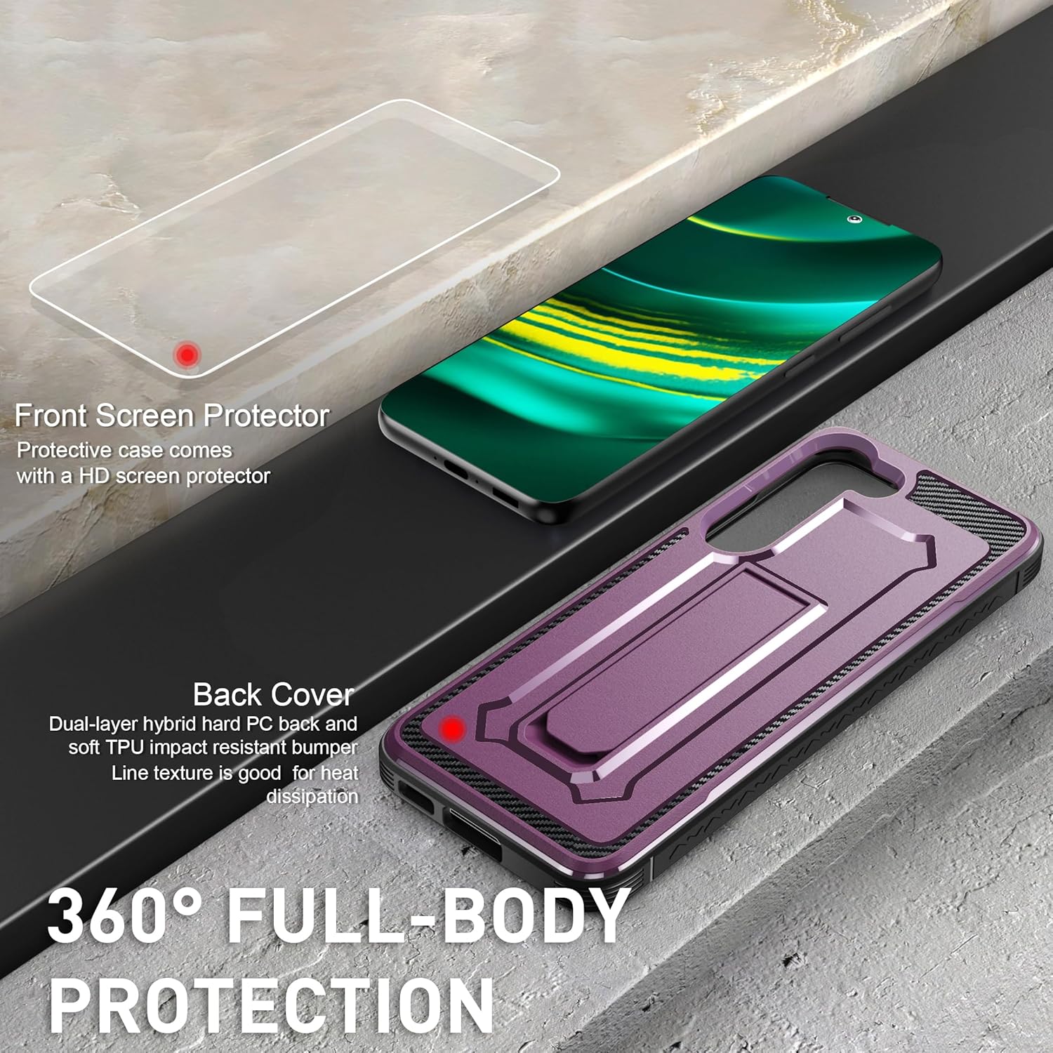 Funda diseñada para Samsung Galaxy S23 con protector de pantalla, resistente funda protectora militar para teléfono Samsung Galaxy S23, soporte