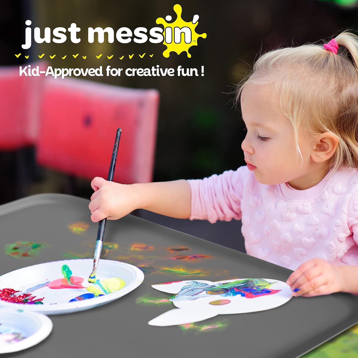 Just Messin’ Tapete de silicona para manualidades, resina, pintura, limo y joyería, protector de mesa multiusos con lados elevados para contener el