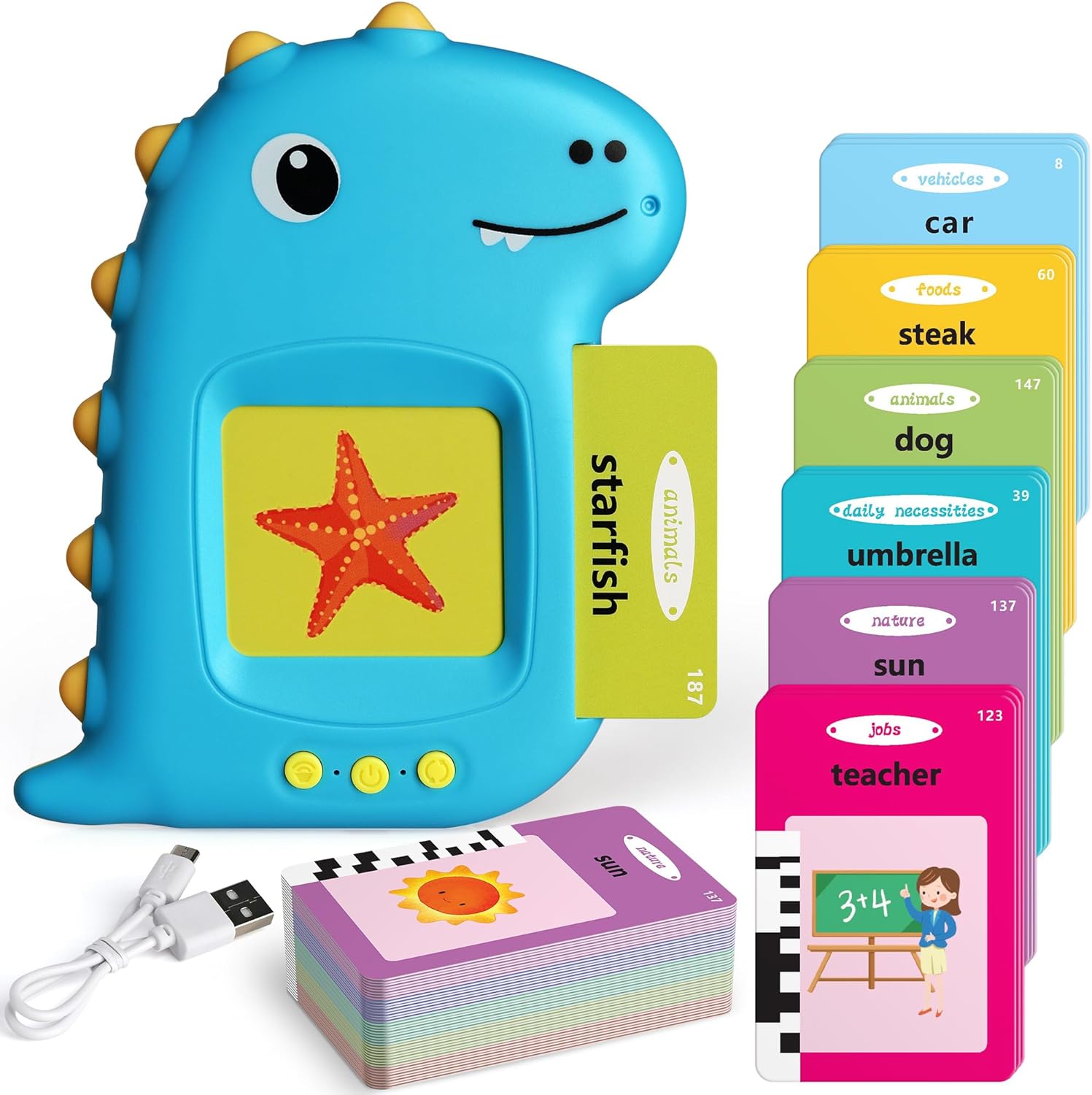 Coogam Tarjetas didácticas de aprendizaje para niños pequeños, 224 palabras visuales, juguetes de terapia del habla para autismo, tarjetas