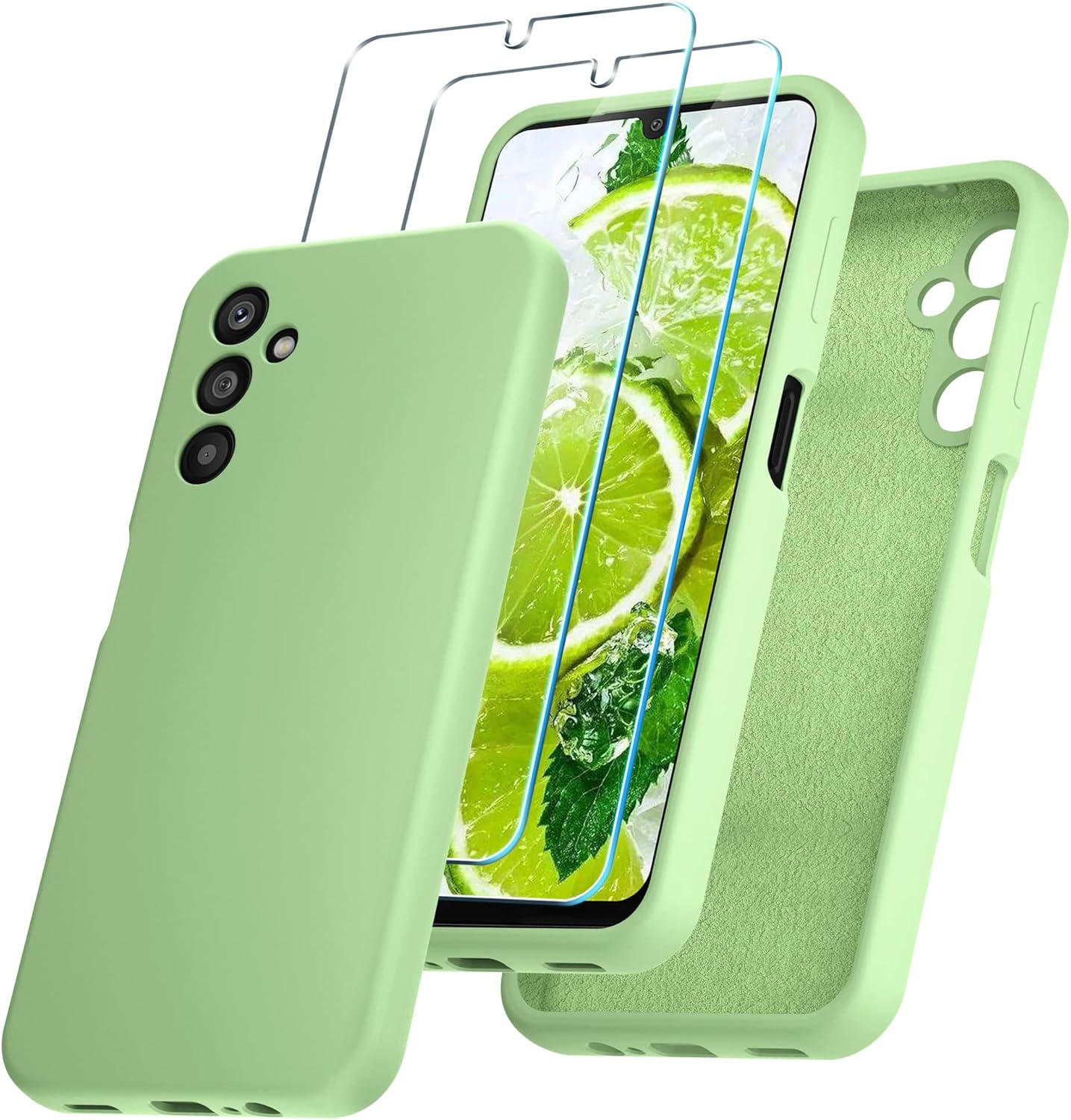 YENAPOON Funda para Samsung Galaxy A14 5G y 2 protectores de pantalla de vidrio templado, funda protectora delgada de silicona líquida a prueba de