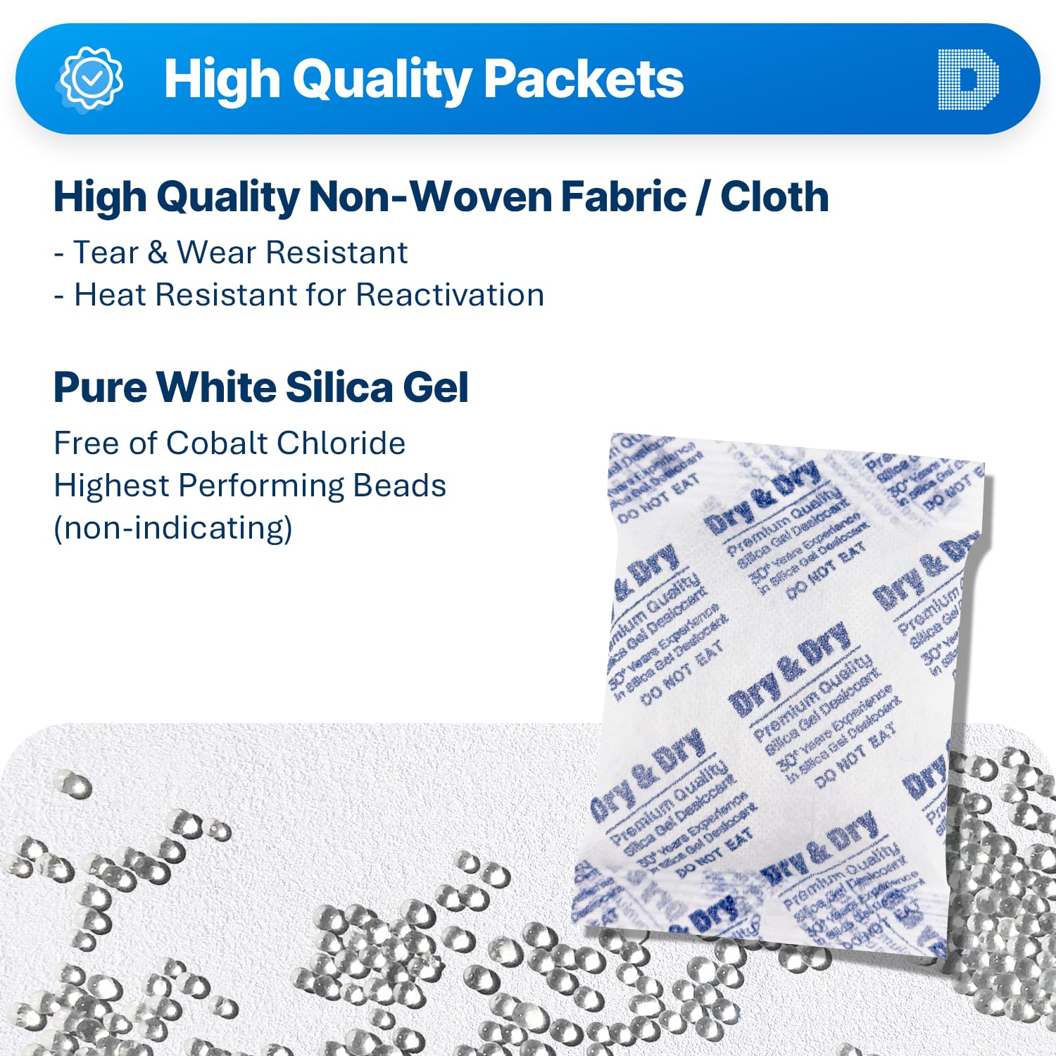 Dry & Dry 1.76 oz 5 paquetes Paquetes de gel de sílice desecantes, paquetes de sílice – Paquetes de gel de sílice recargable, absorbentes de