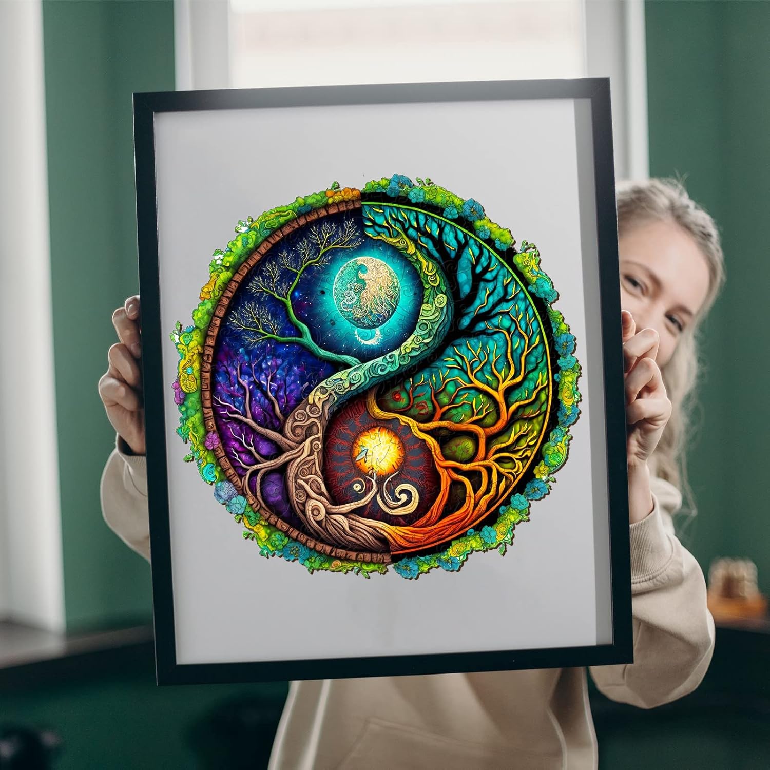 YIN YANG – Rompecabezas de madera para adultos, árbol de la vida, rompecabezas de forma única (S, 100 piezas, 7.9 x 7.9 pulgadas), rompecabezas