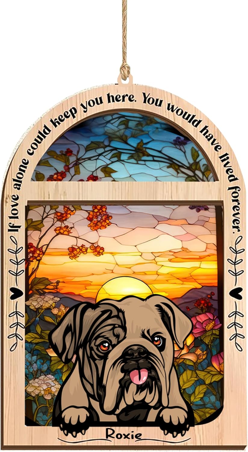Adorno de Navidad personalizado de bulldog inglés, atrapasoles de bulldog inglés 3 con nombre, regalos de pérdida de mascotas, regalos para amantes