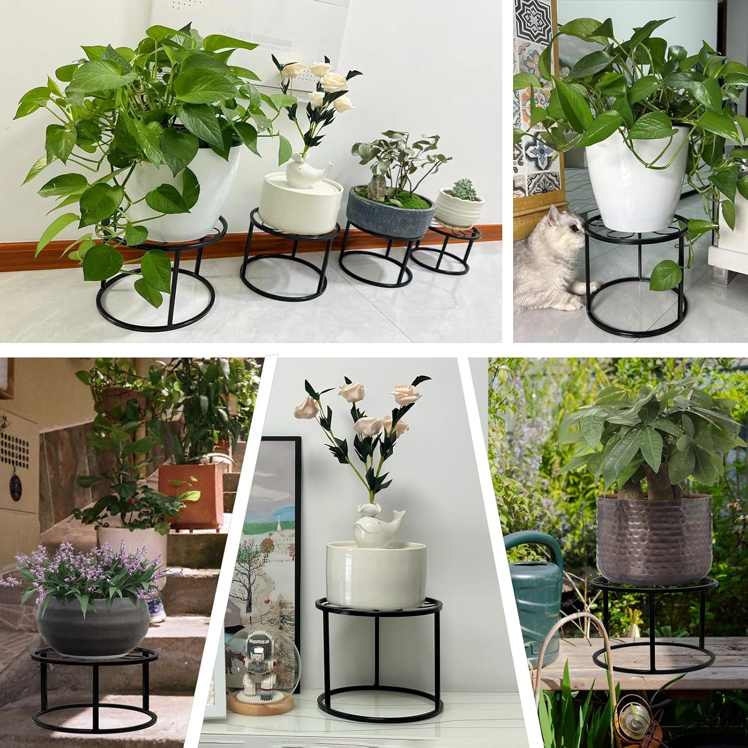 Soportes de metal para plantas para interiores y exteriores, paquete de 4 soportes para macetas para múltiples plantas, resistentes a la corrosión,