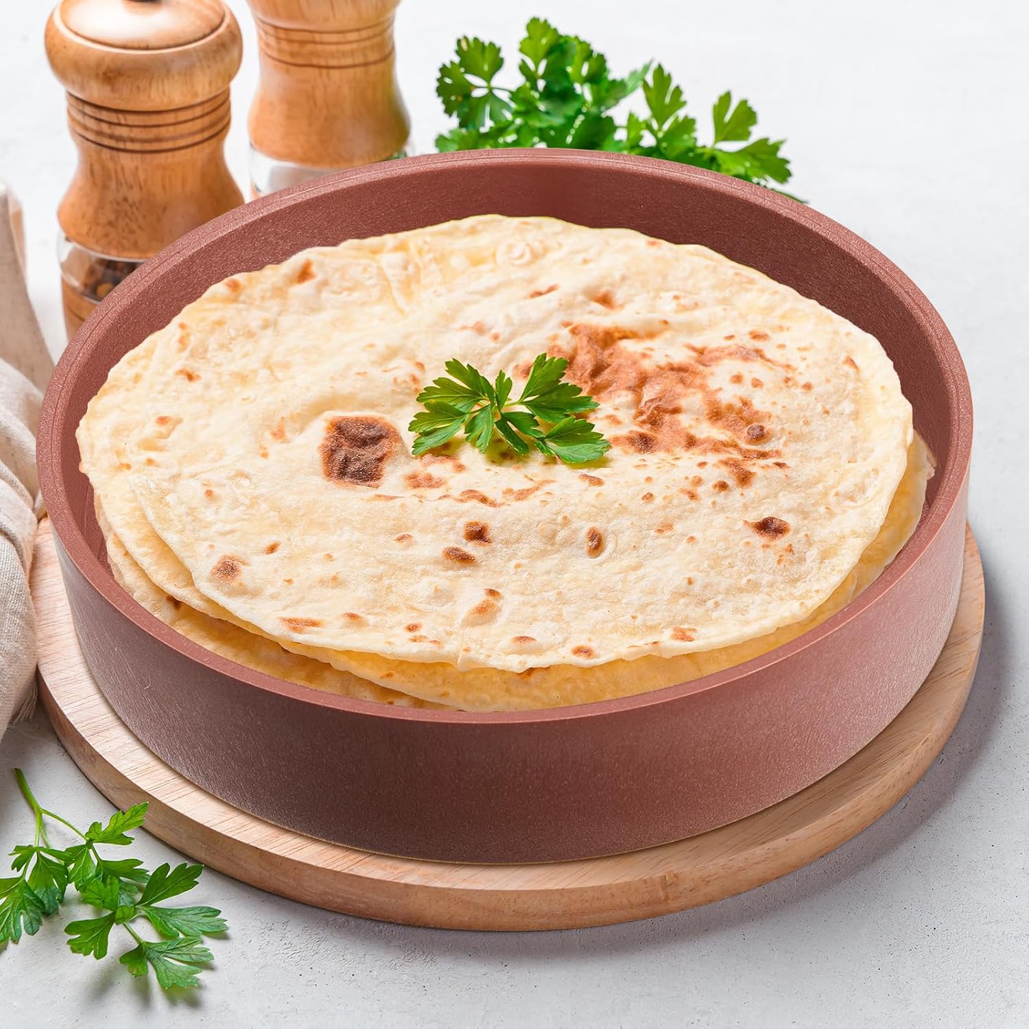 Sabary 4 calentadores de tortillas con tapa, recipiente de tortilla de plástico de 8.5 pulgadas de diámetro y 2.4 pulgadas de altura, recipiente de
