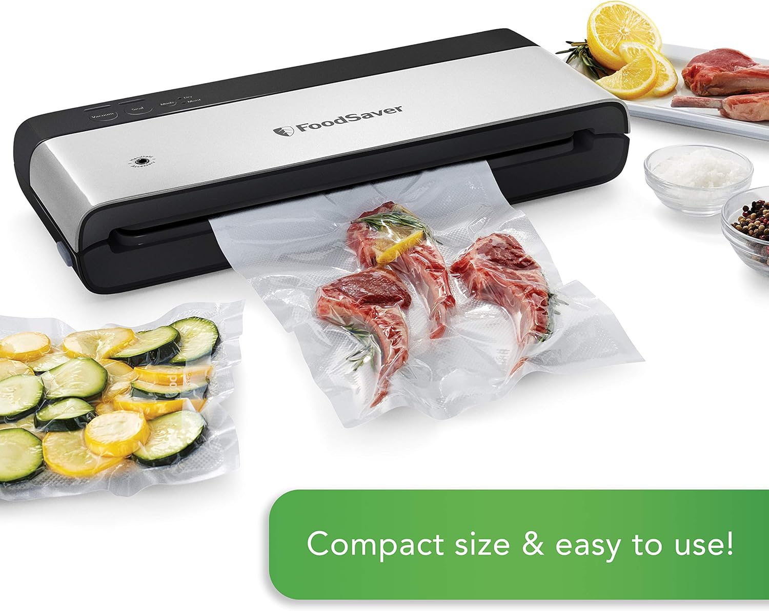 FoodSaver Paquete de máquinas y bolsas de sellado al vacío  Sellador al vacío compacto PowerVac + bolsas de ajuste personalizado