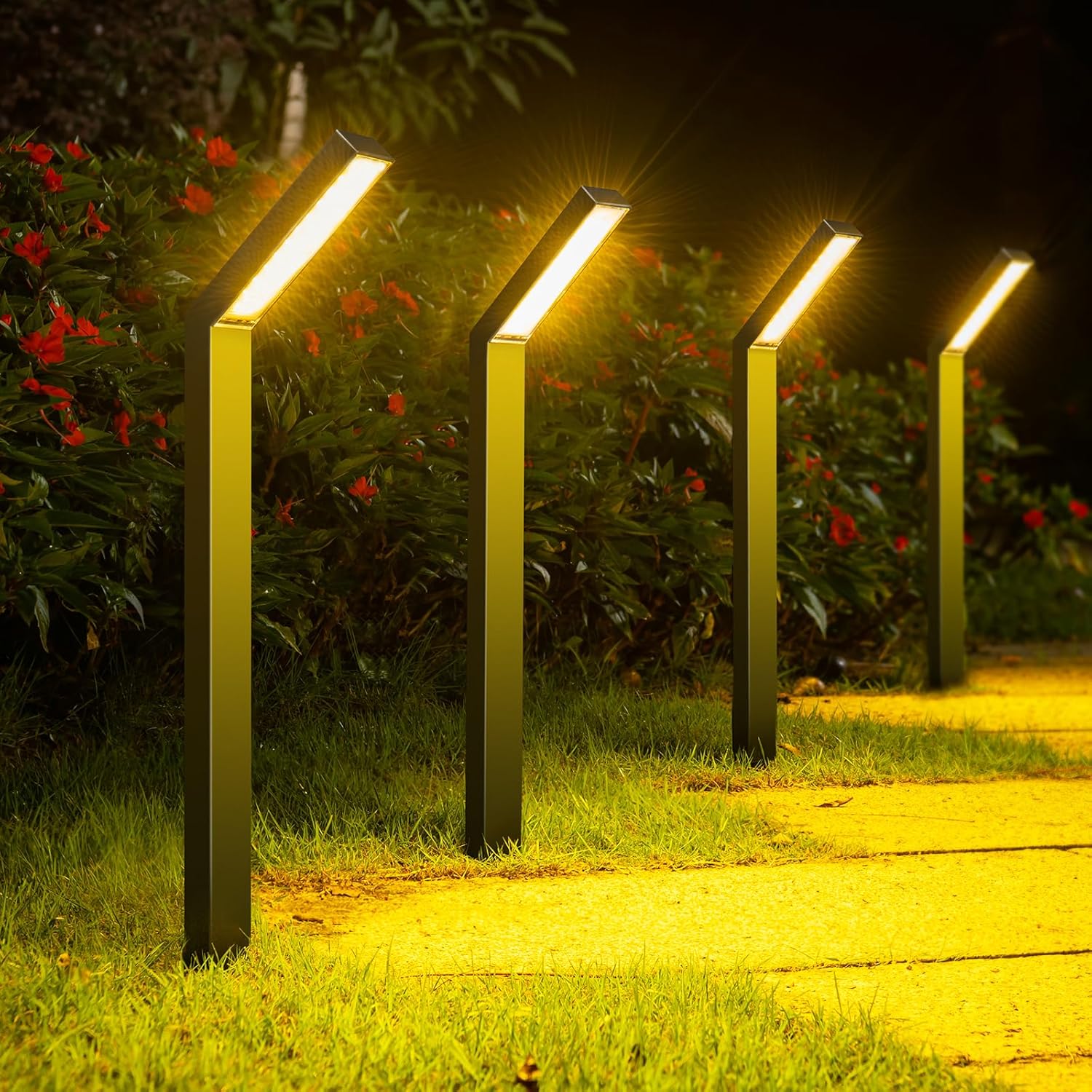 Luces solares para camino, paquete de 4 luces solares para jardín al aire libre, impermeables, alimentadas por energía solar con luces LED blancas