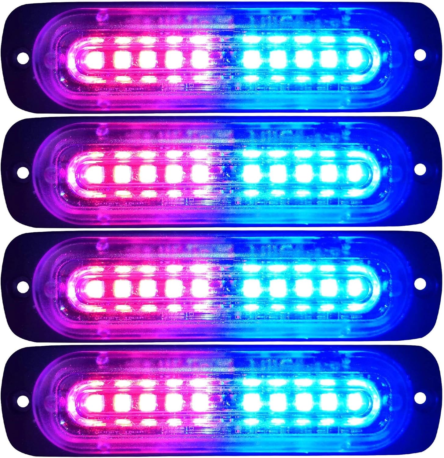 Paquete de 4 luces LED estroboscópicas ultra delgadas de 4.4 pulgadas, 10 luces LED estroboscópicas de montaje en superficie (rojoazul)